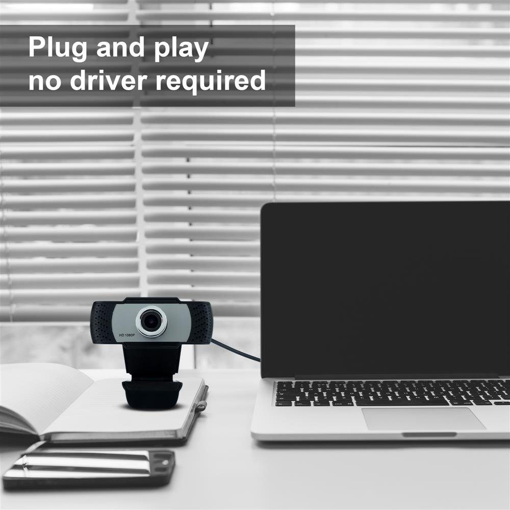 Cadorabo Webcam 1080P Webcam Clip) 1080P - drehbarem (Webcam Mikrofon mit USB Mit Webkamera 2.0