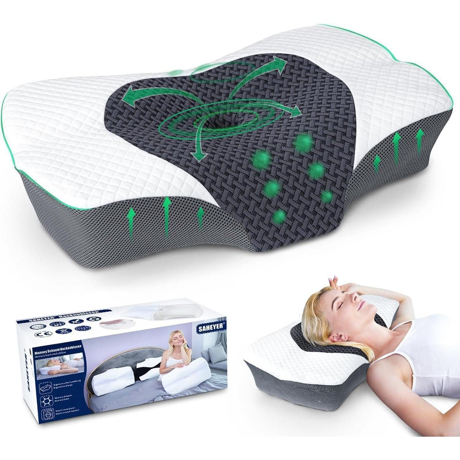 LuxusKollektion Anti-Schnarch Kissen Orthopädisches Memory Foam Nackenkissen Seitenschläfer 60x40x13/11cm