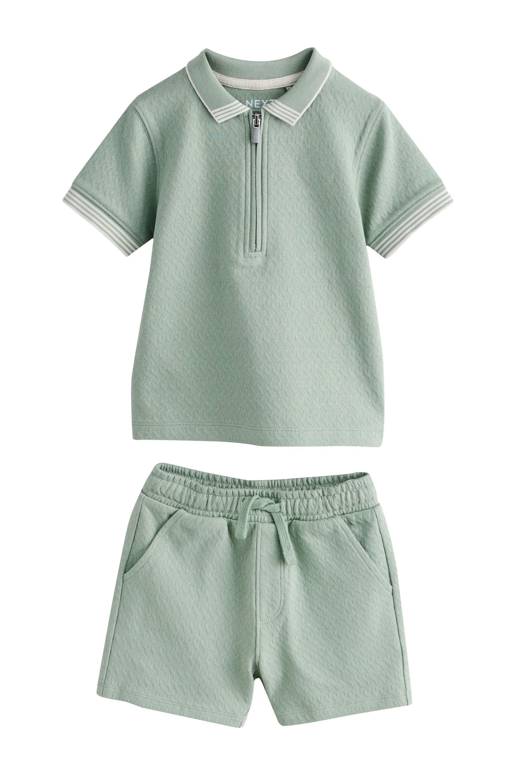 Next Shirt & Shorts Kurzarm-Polohemd mit Reißverschluss und Shorts (2-tlg)