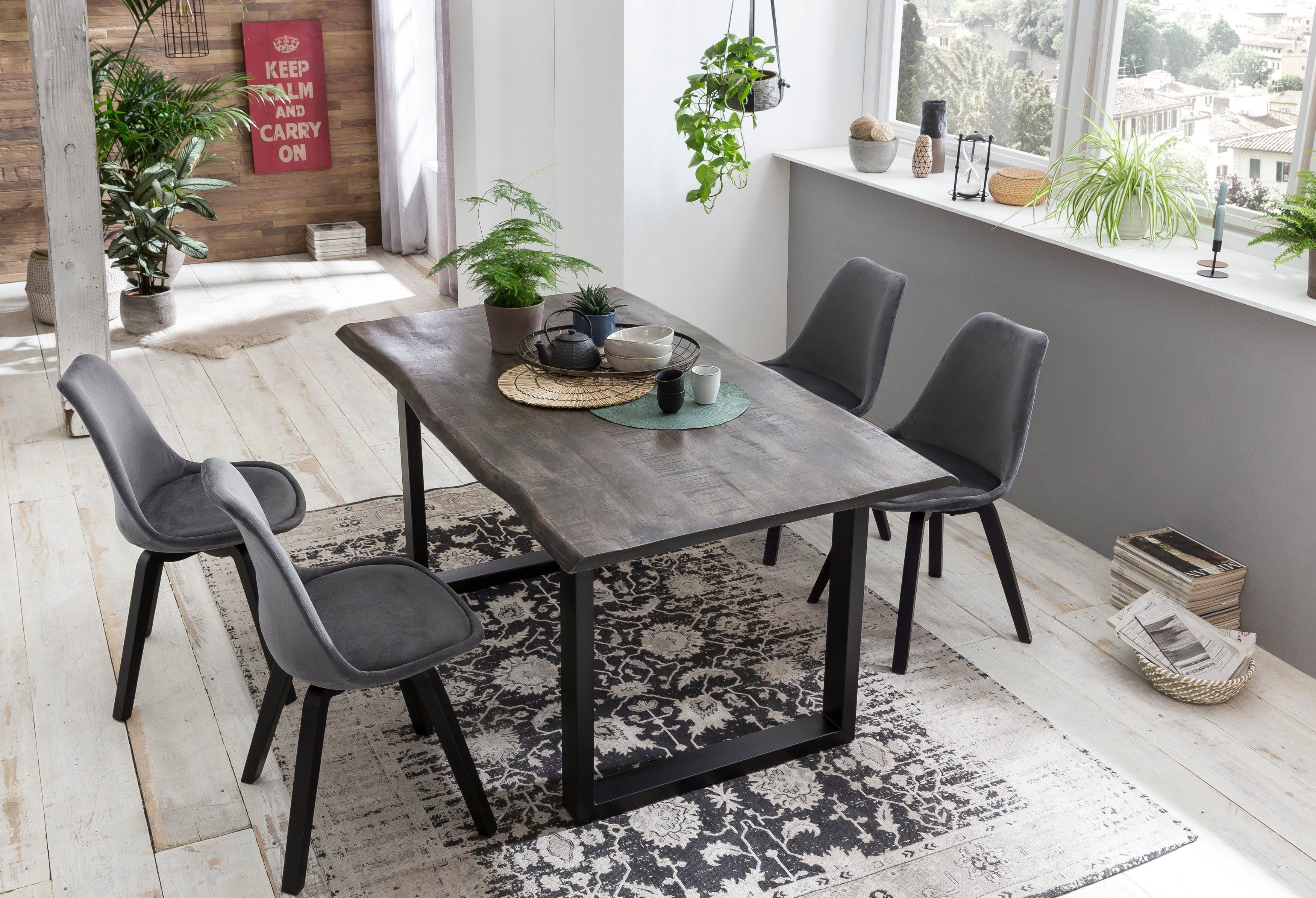 SIT Esstisch 160x85 cm Mango Holz Stahlgestell Industrial sägerau, Esstisch Mango Massivholz sägerau mit Stahlgestell Industrial