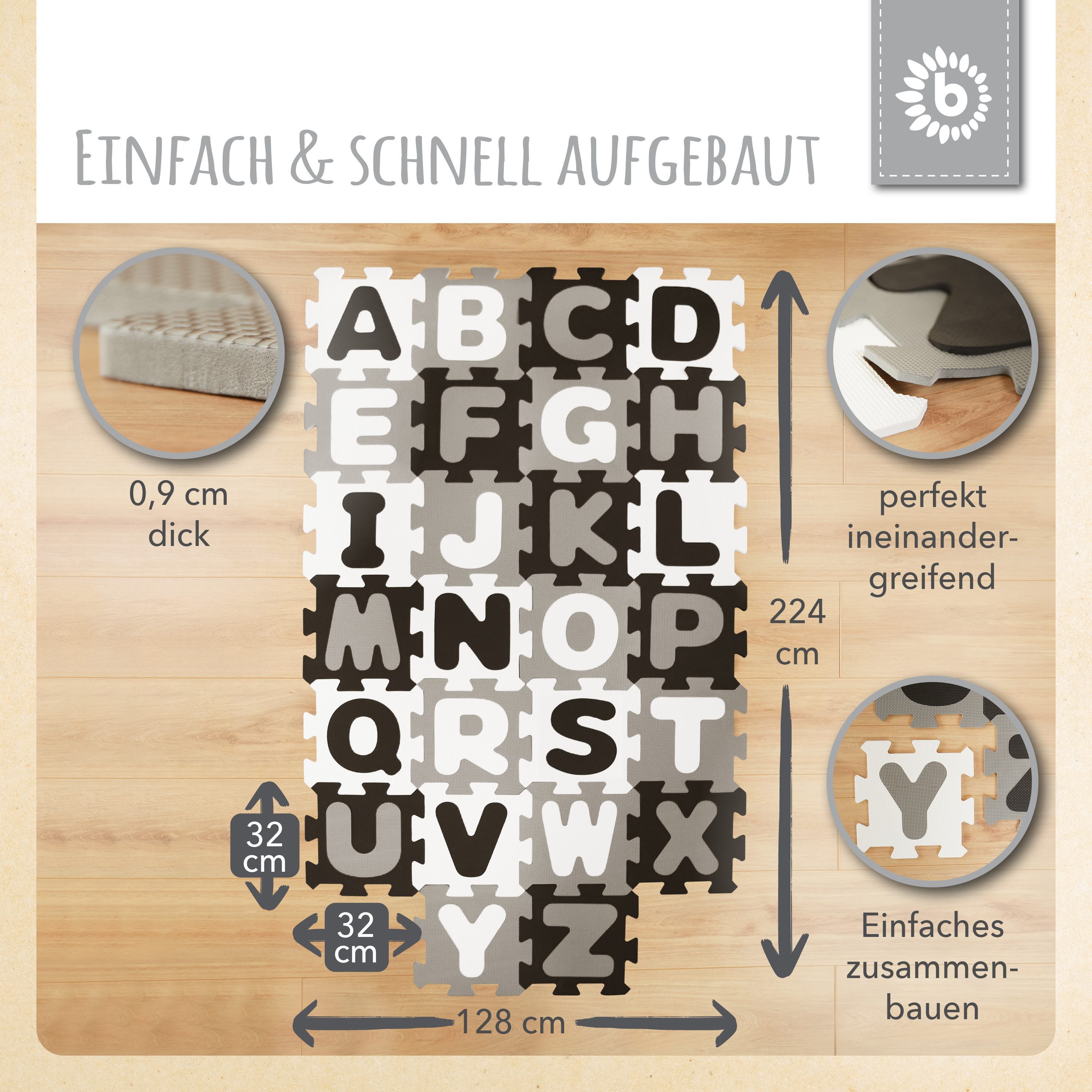 BIECO Steckpuzzle Puzzlematte 60tlg. Kinderteppich Spielteppich Kinder Spielmatte, Puzzleteile