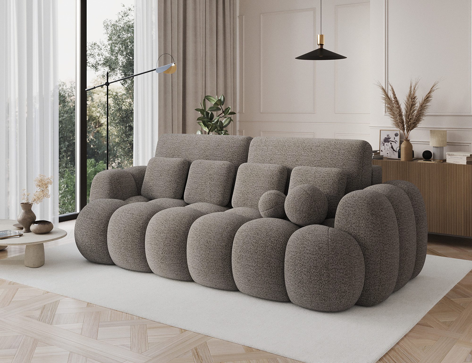 MOEBLO Schlafsofa Elvento, Sitzer Sofa mit Schlaffunktion & Komfortpolsterung – Modernes Schlafsofa mit Bettkasten & Zierkissen, Couch Polstermöbel Sitzmöbel Wohnzimmermöbel 3-Sitzer-Sofa Stoffsofa für Wohnzimmer, B 256 × H 105 × T 119 cm