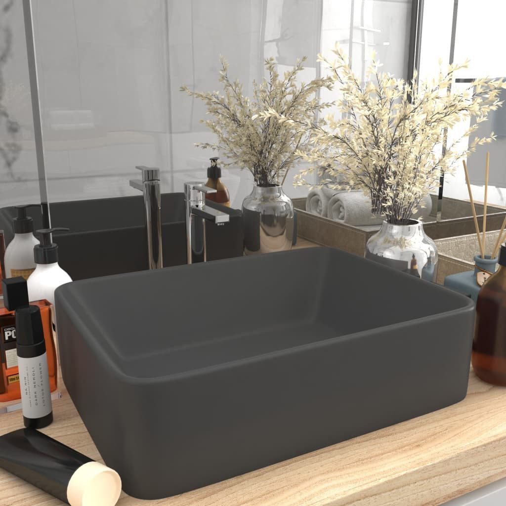 vidaXL Waschbecken Luxus-Waschbecken Matt Dunkelgrau 41x30x12 cm Keramik