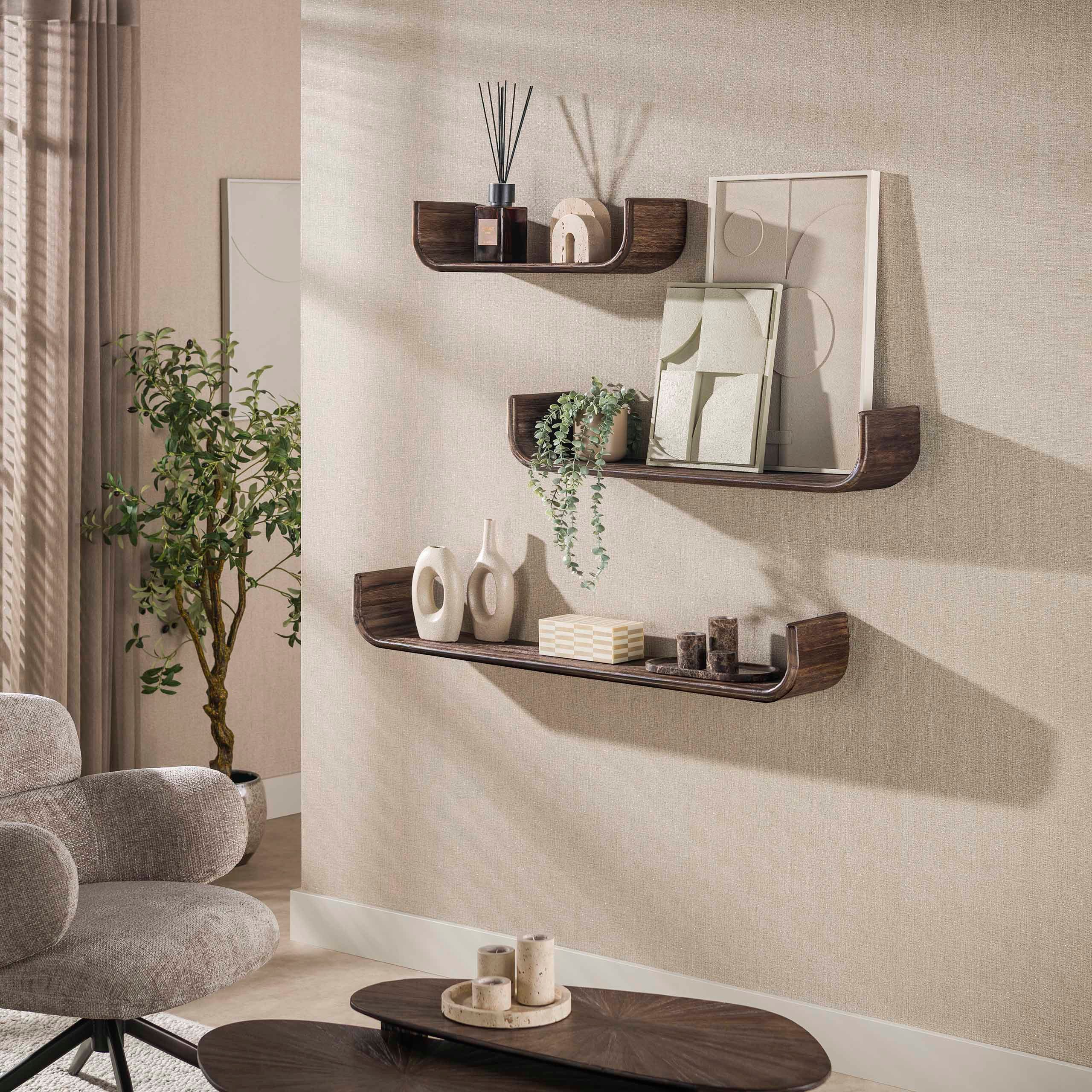 Sitheim-Europe Wandregal Wandregal Maya Teak U-Form 3er Set / Massiv Teak Espresso, 3-tlg.