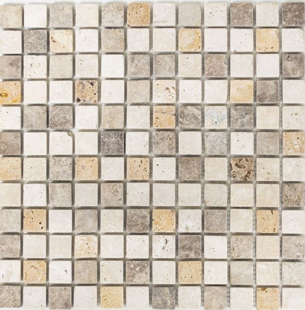 Mosani Bodenfliese Travertinmosaik Mosaikfliesen mix beige braun matt / 10 Mosaikmatten