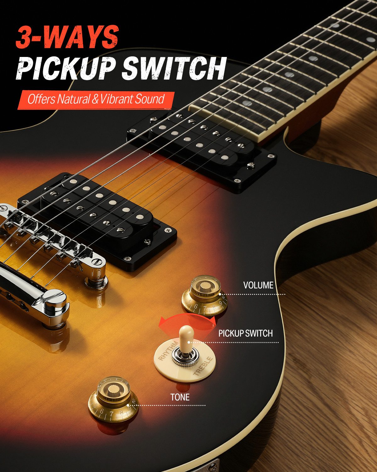 Donner E-Gitarre 39" Solid Body H-H Pickups Gitarren für Rock, Blues, Pop &Punk DSC-128, Gitarrenkoffer, Gurt, Kabel, Gitarrenkoffer, Gurt, Kabel, Solid Body Fü – Bild 3 von 5