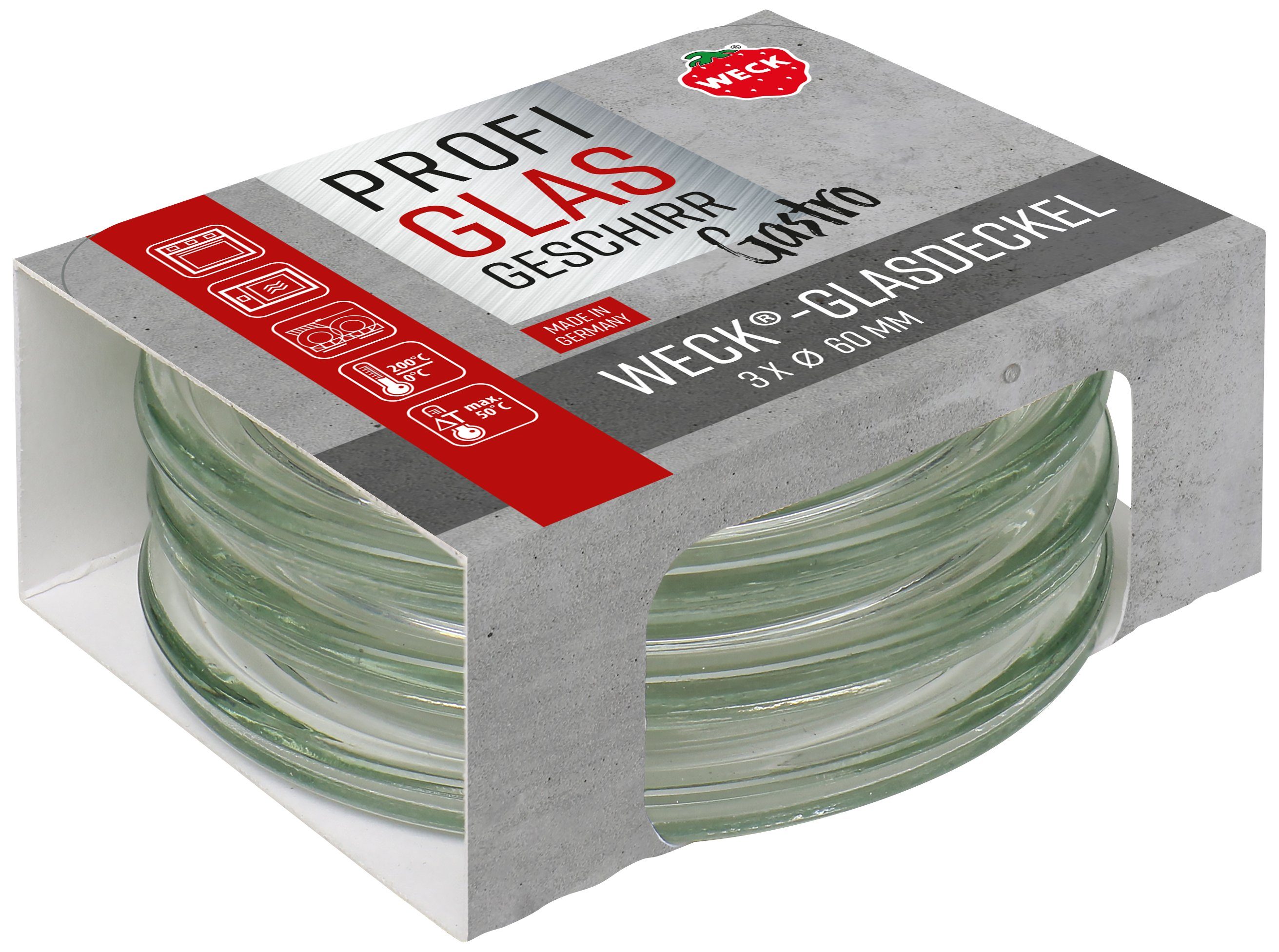 WECK Einmachglas 3er Set Gastropack 60 mm Gourmetdeckel Weck, Deckel 76127