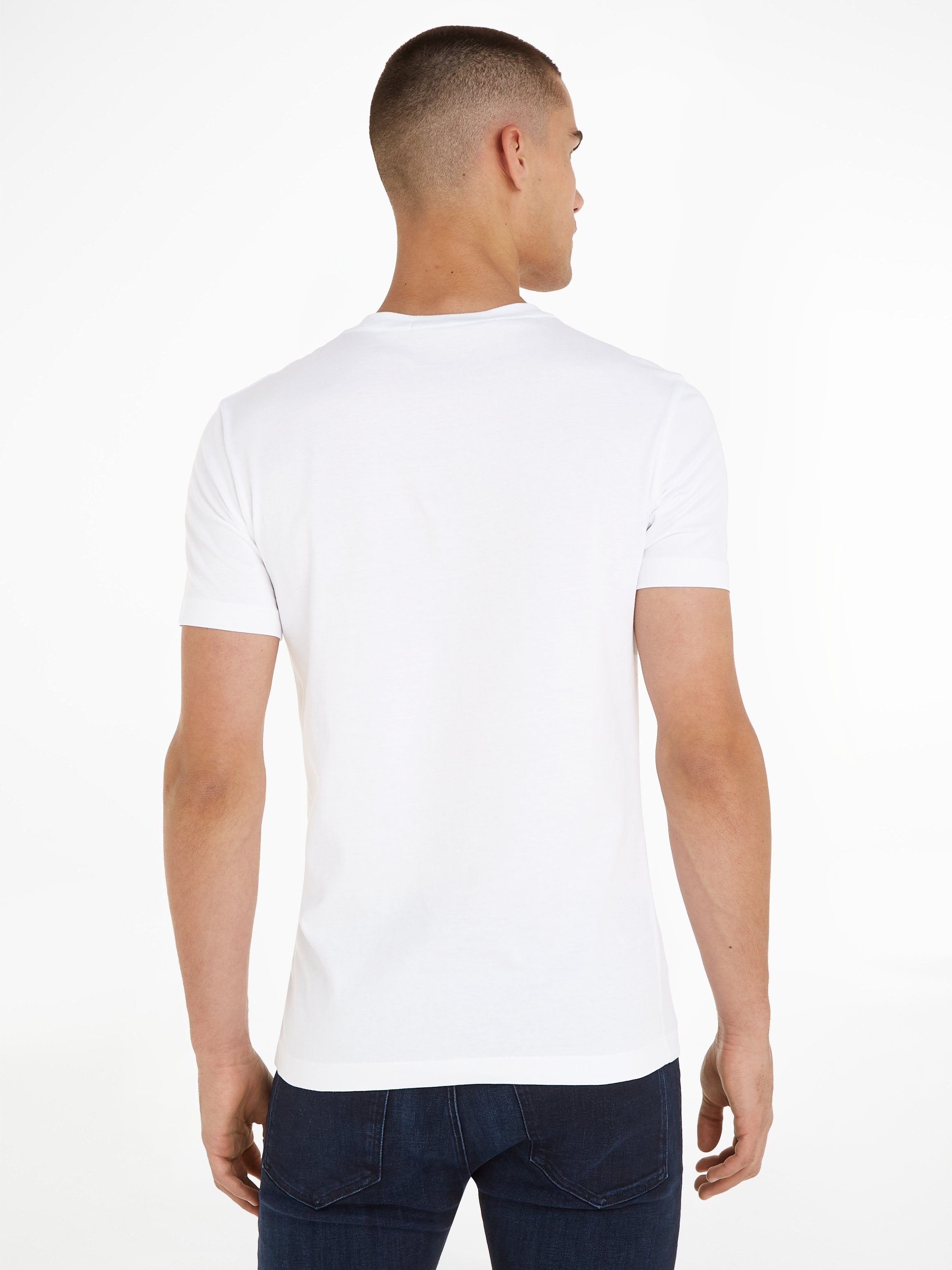 Bright Calvin Klein POCKET MONOGRAM T-Shirt White CORE SLIM Jeans TEE