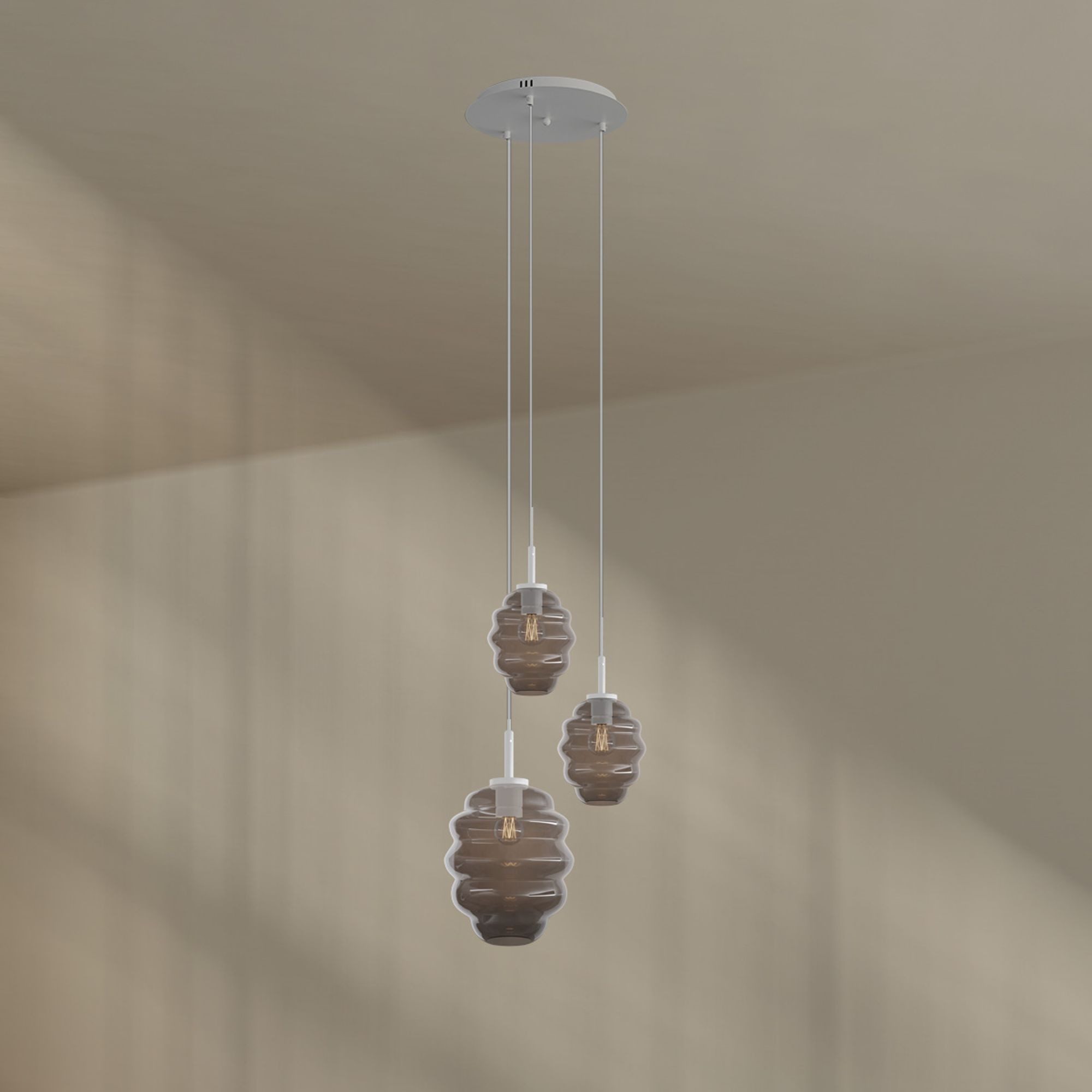 s.luce Pendelleuchte Echos Galerieleuchte 3-flg Ø40cm Baldachin Ø18/25cm Rauch