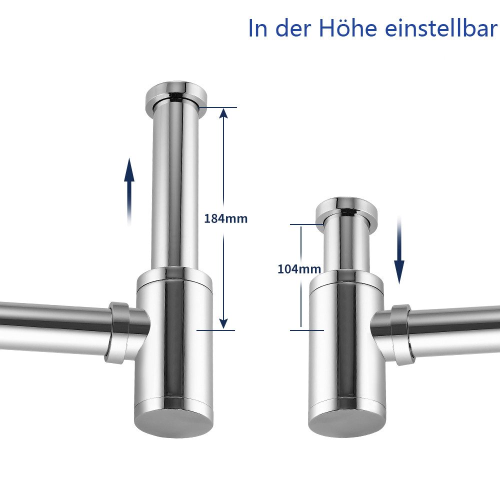 HOMELODY Siphon Waschbecken-Siphon aus Edelstahl Siphon Röhrensiphon für Waschbecken, (Für Waschbecken und Waschbecken), Höhenverstellbares Siphon-Set G1-1-4 Zoll