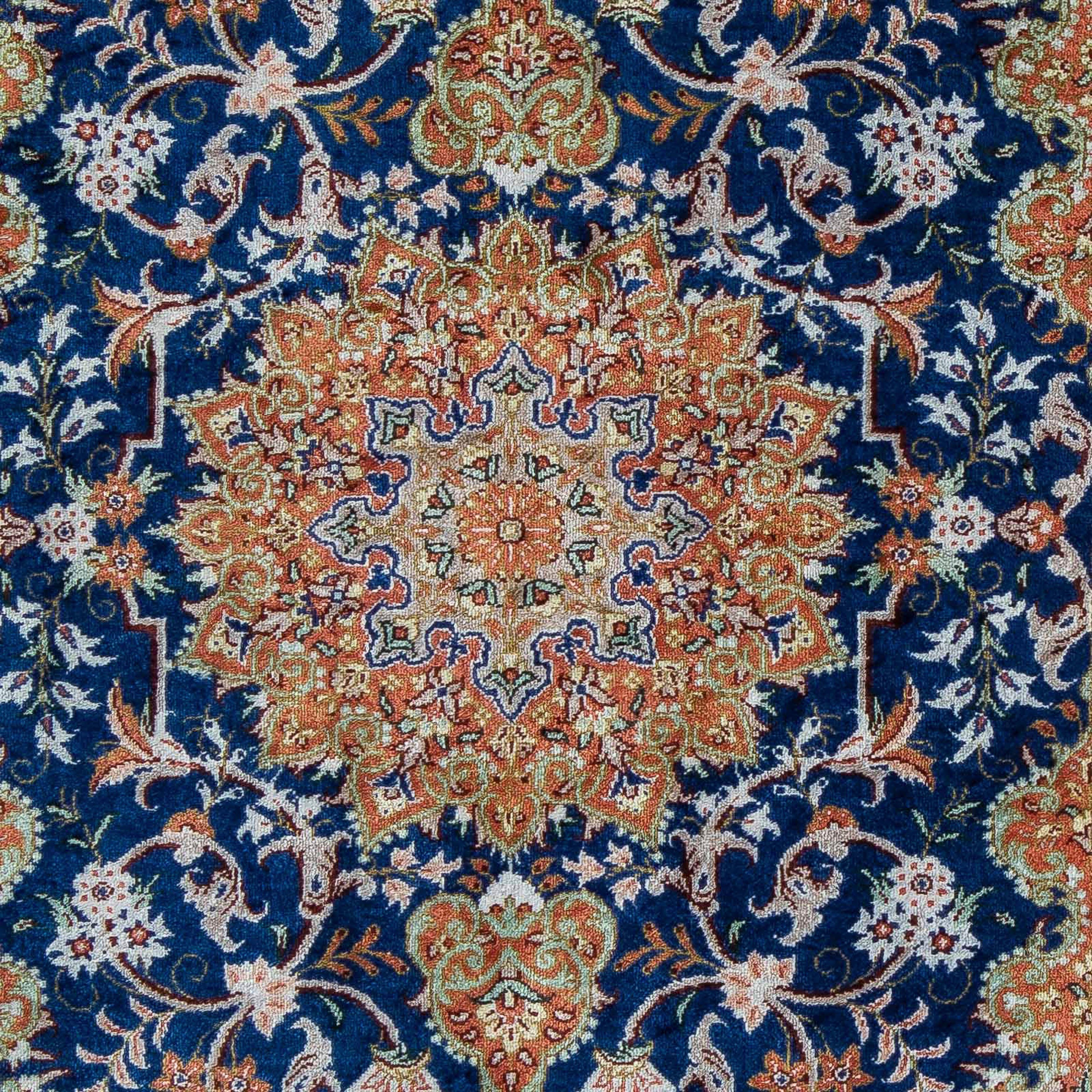 Orientteppich Perser - Ghom Wohnzimmer, Höhe: 55 - mit Handgeknüpft, Einzelstück Zertifikat 10 mm, x cm - rechteckig, morgenland, dunkelblau, 78