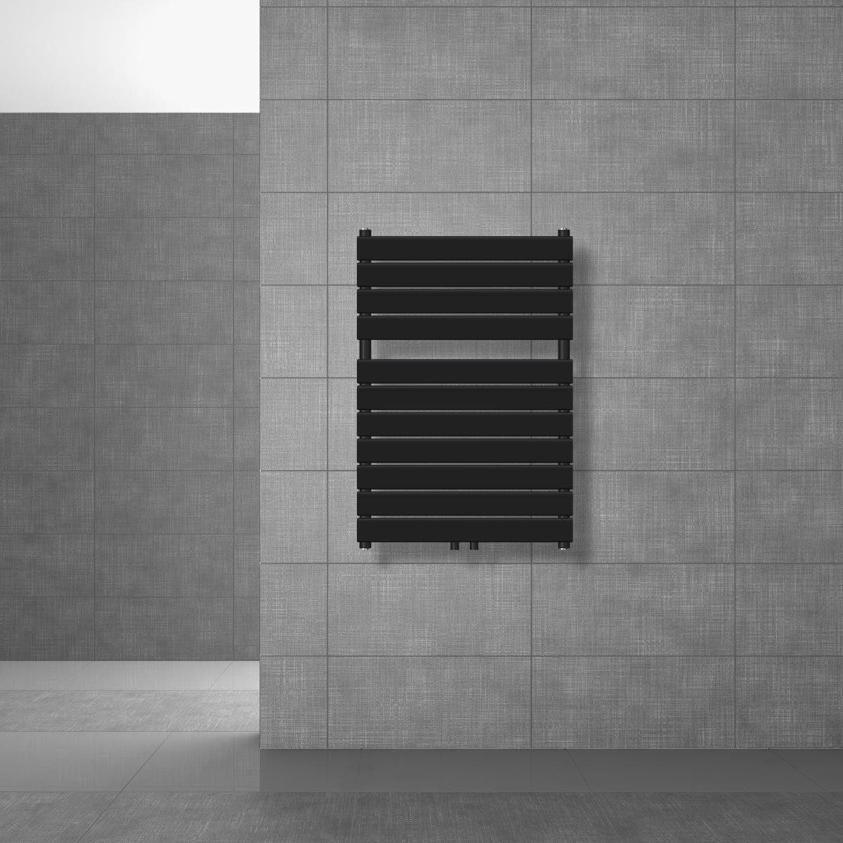 LuxeBath Badheizkörper Designheizkörper Steam Handtuchheizkörper Handtuchtrockner, Schwarz matt 600x800mm Mittelanschluss 50mm Einlagig Flach Vertikal