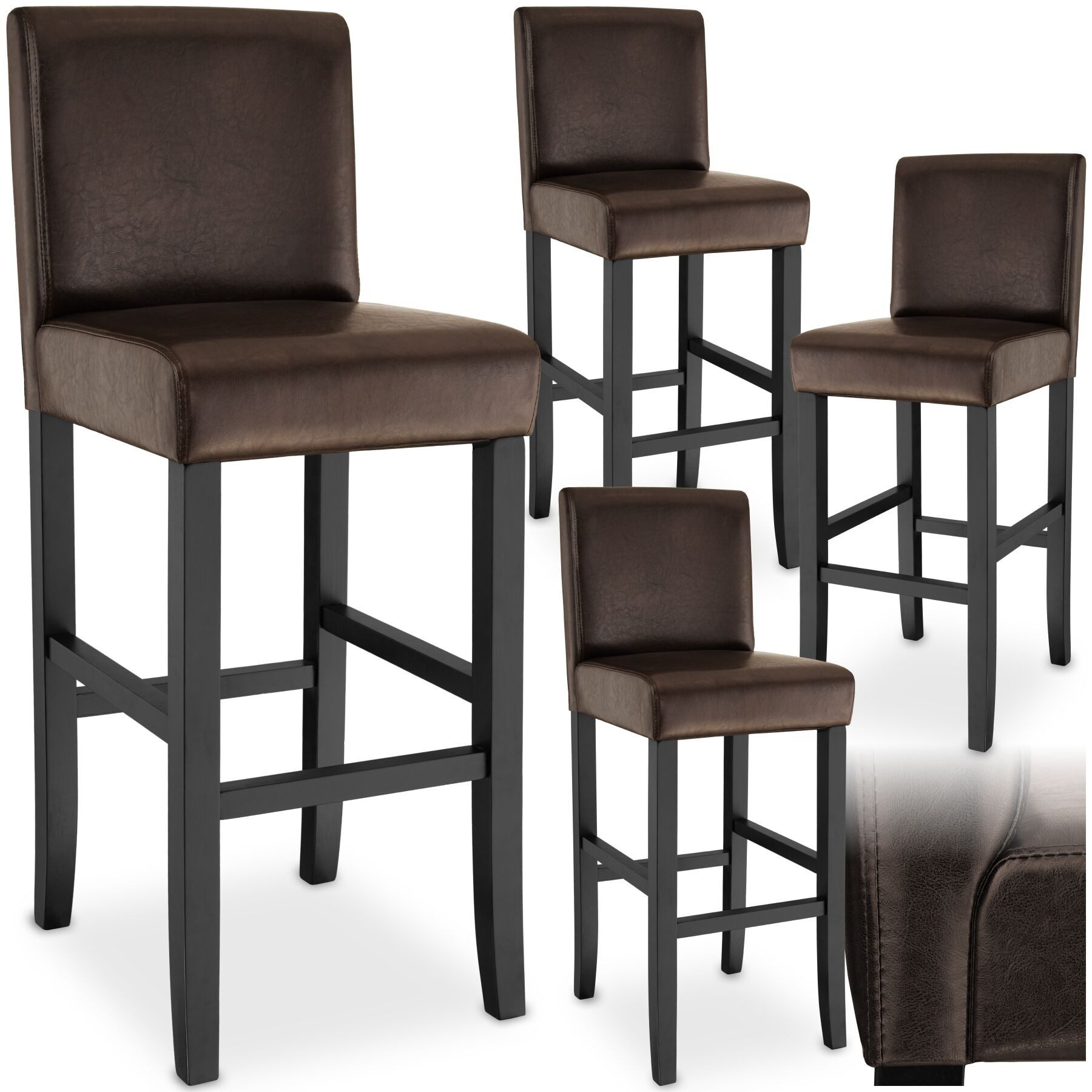 tectake Barhocker Bistrostuhl, Sitzhöhe gepolstert mit Rückenlehne, 76 cm (Barstuhl, in braun), Bezug aus Kunstleder, Stuhlbeine aus Massivholz, mit Fußstützen