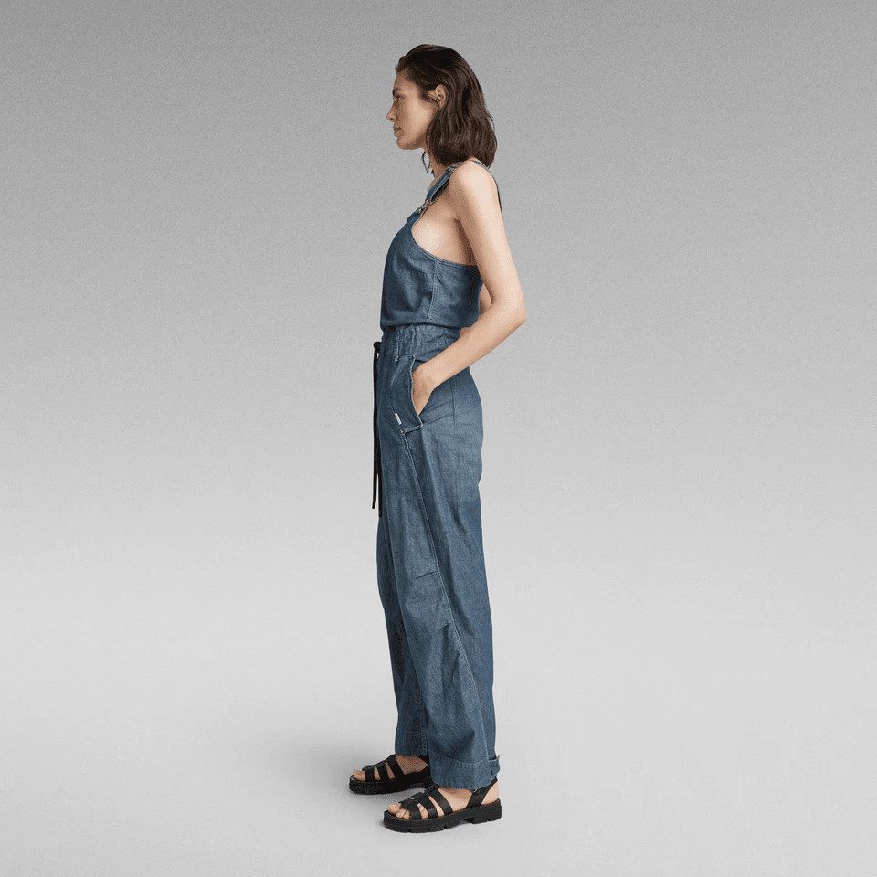 G-STAR Jumpsuit Damen Armellos 3D Bib Overall Antic Faded Aegean Blue Größe: XS (1-tlg) Gerades Bein, 100 % Bio-Baumwolle