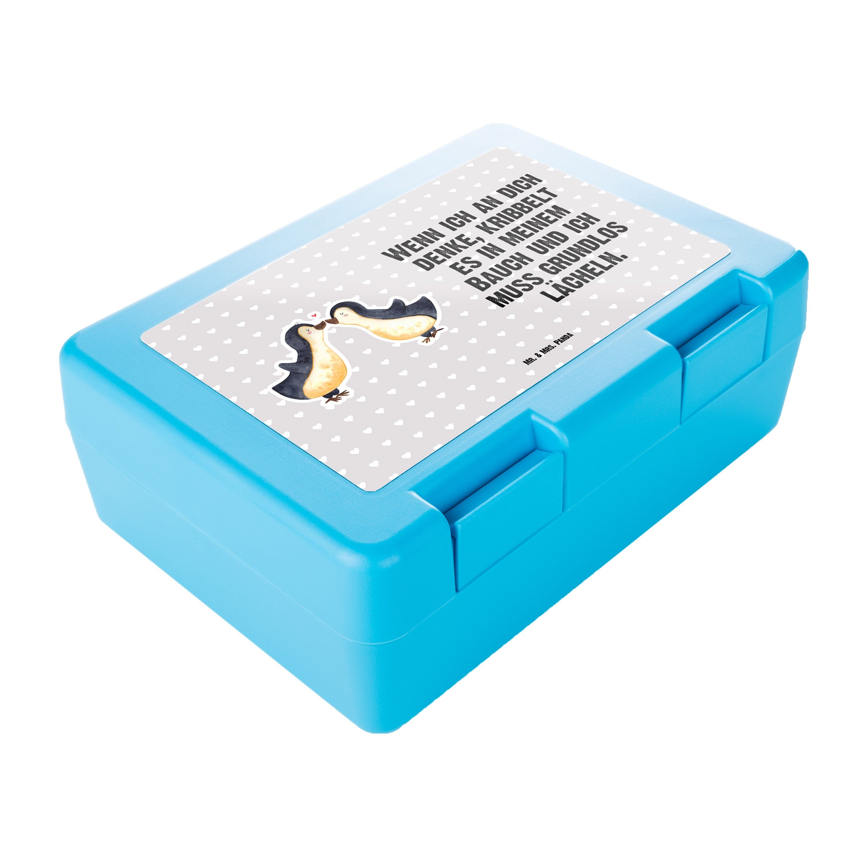 Mr. & Kunststoff, Kuss Mrs. Panda Premium Geschenk, - Pastell Liebesbeweis, Butterdose Lunch, (1-tlg) - Grau Brotbox, Pinguine