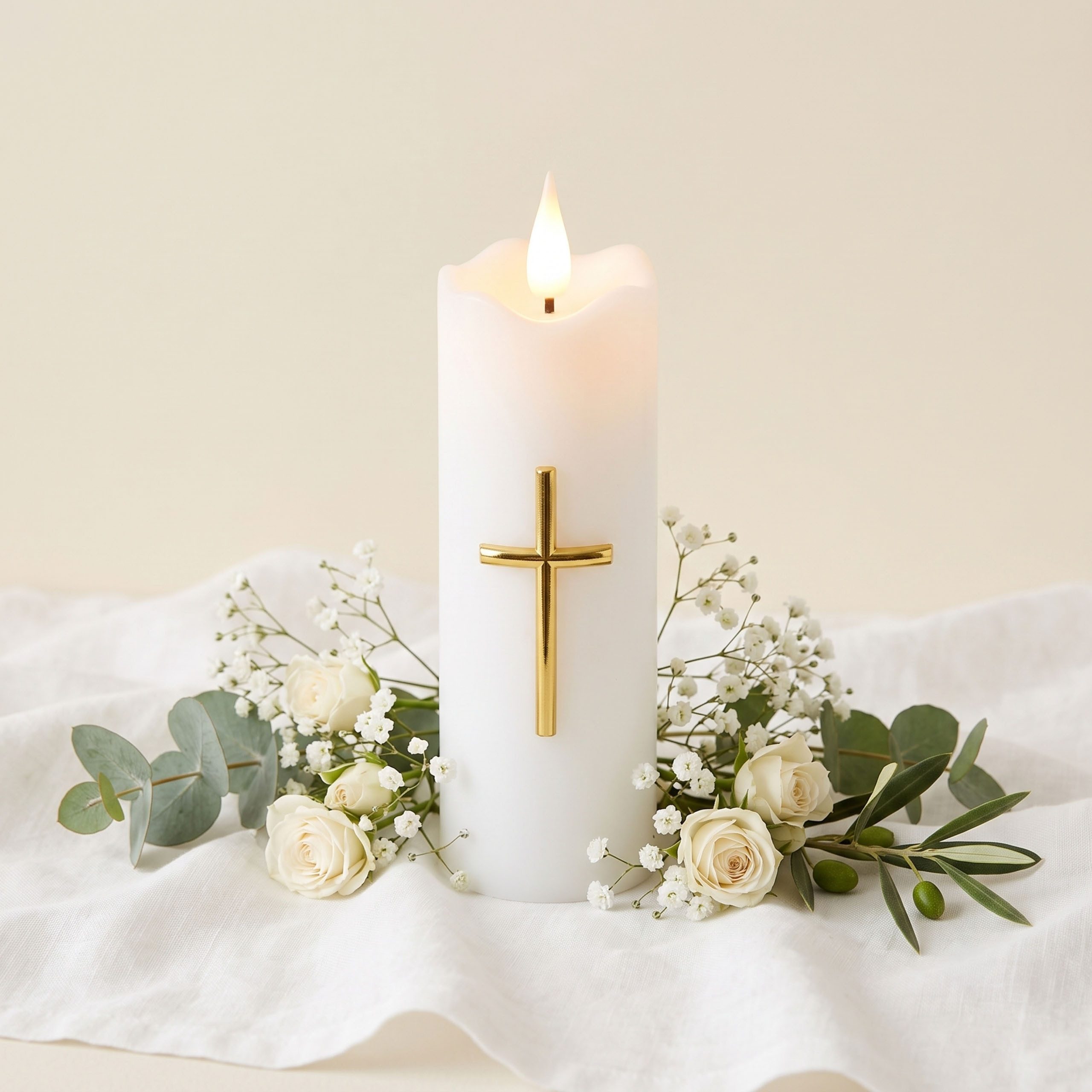 Sarcia.eu LED-Kerze Weiße LED-Kerze mit Kreuz, Flammeneffekt, batteriebetrieben, 15,5 cm – Bild 5 von 5