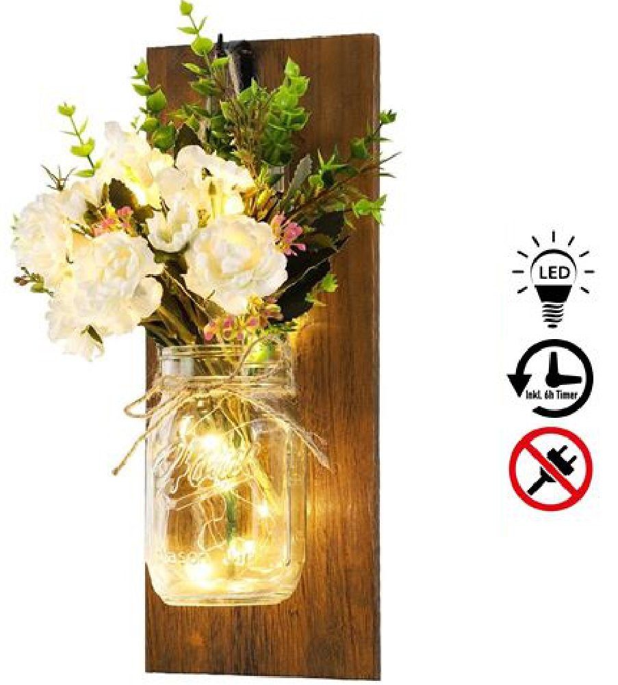 JOKA international Wanddekoobjekt LED Wandpaneel "Floral" mit Retro-Einmalglas incl. warmweiße LEDs