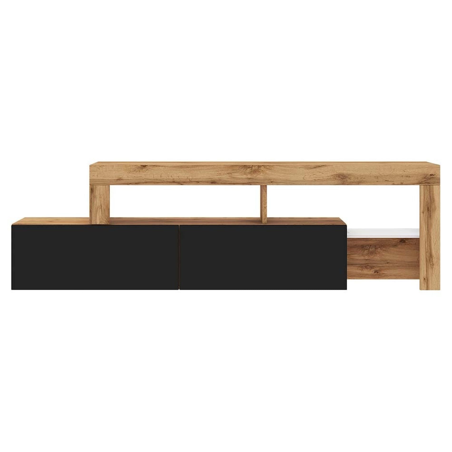 Selsey TV-Schrank ASTEN Asymmetrisches TV-Lowboard, 172 cm, Wotan-Eiche mit schwarzer Front