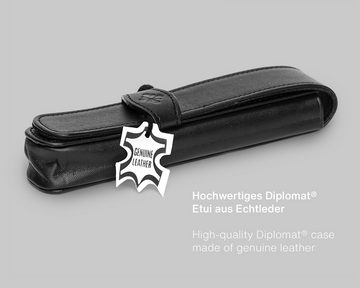 DIPLOMAT Füllhalter Excellence A+ Wave guillochiert lapis schwarz, (Komplett-Set mit Tintenkonverter, Schreibtinte Königsblau von Octopus Fluids und Lederetui), MADE IN GERMANY