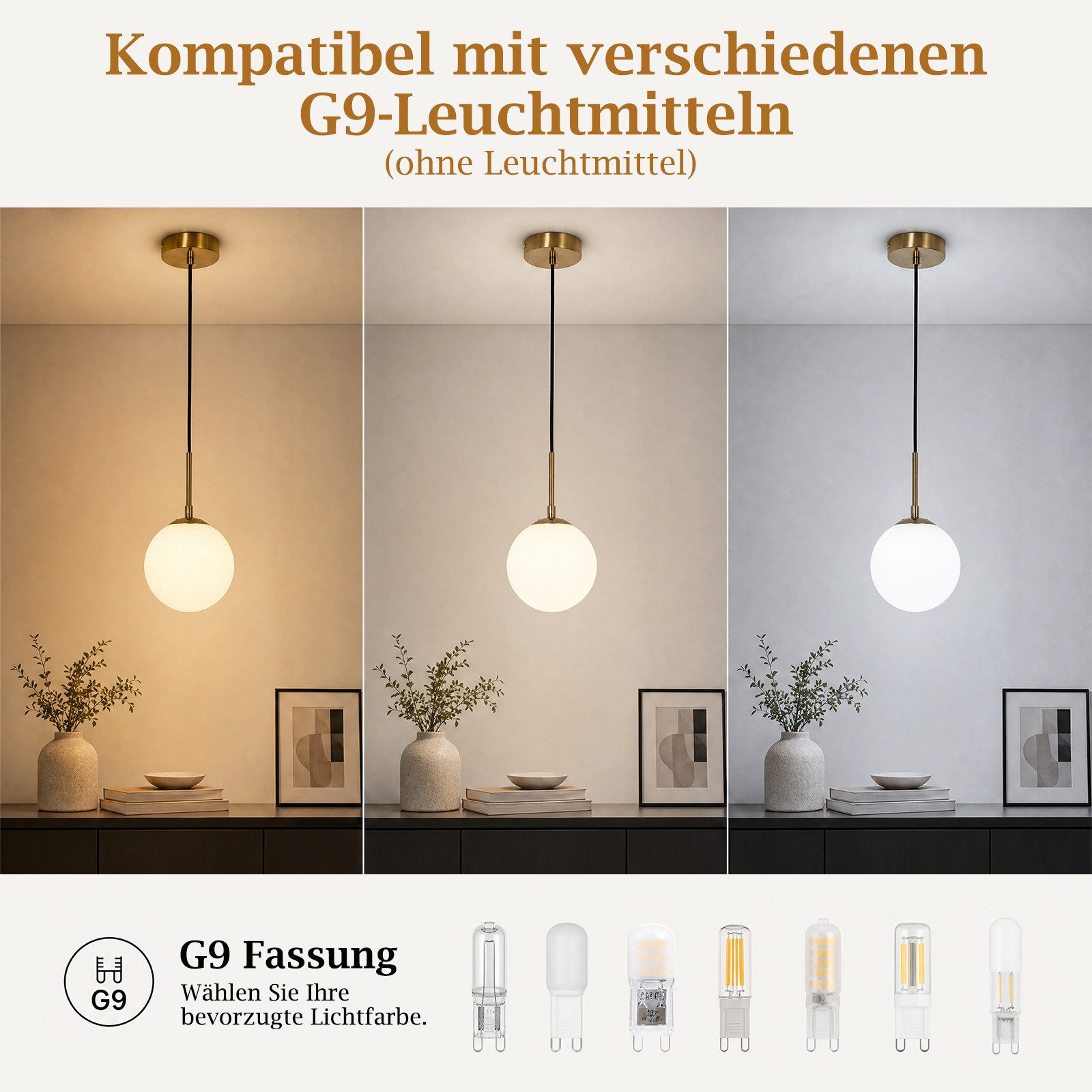 Nettlife Pendelleuchte 1/2/3flammig G9 Glas Kugel gold modern Hängeleuchte Esstisch, ohne Leuchtmittel, für Esszimmer Wohnzimmer Küche Schlafzimmer – Bild 2 von 5