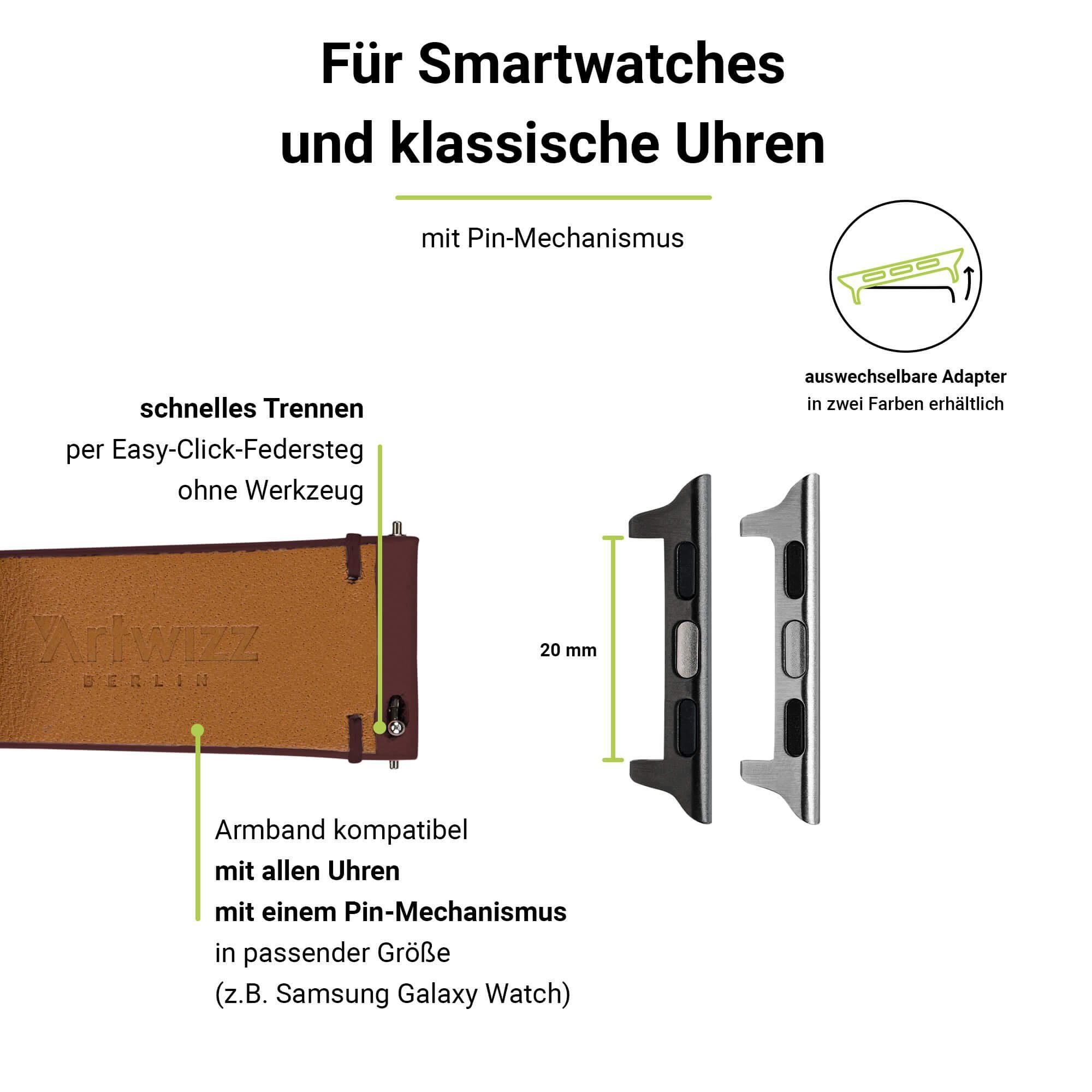 Watch (41mm), Apple Smartwatch-Armband (40mm), Artwizz 6-4 (38mm) SE & 9-7 Adapter, Series Leather, WatchBand 3-1 Leder mit Armband Braun,