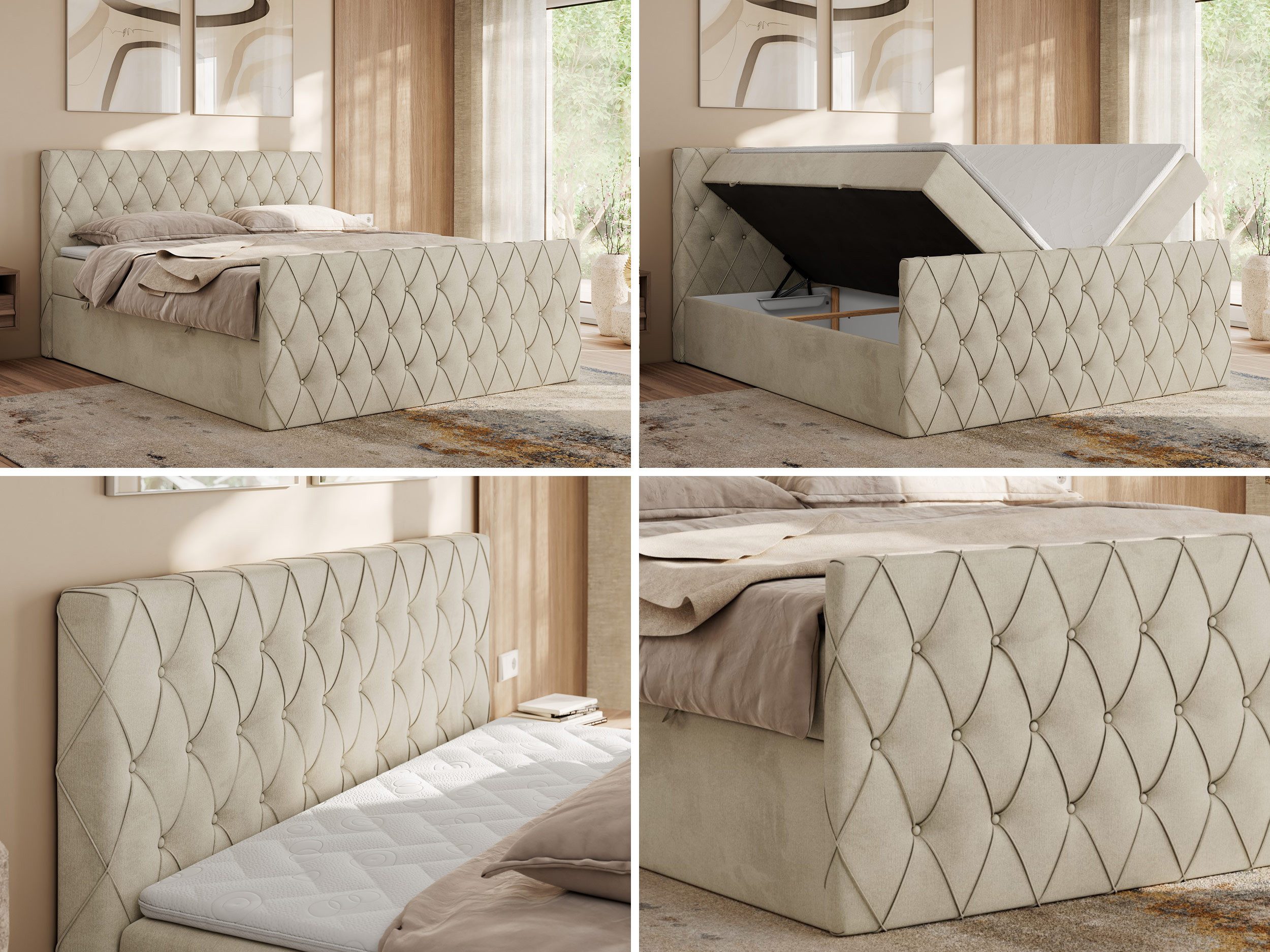 MKS MÖBEL Boxspringbett MIREN DUO (Set, Packung, Kopfteil, Topper T25/Visco, 7 Härtezonen, T30-Schaum), Boxspringbett, Multipocket-Matratzen, Polsterbett, Doppelbett