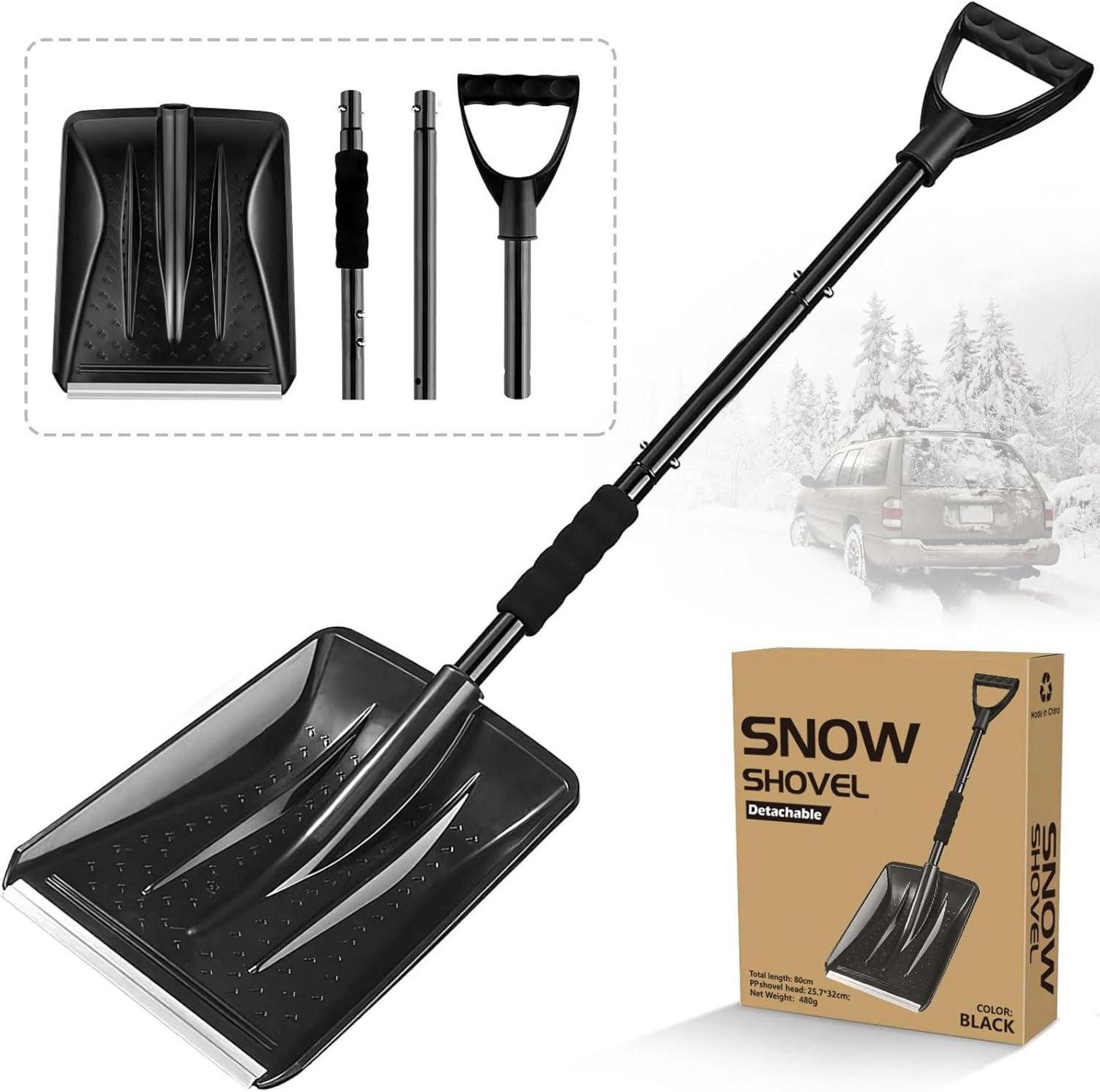 LuxusKollektion Schaufel Schneeschaufel 108cm Auto Schneeschieber Schwarz 4-Teiliges