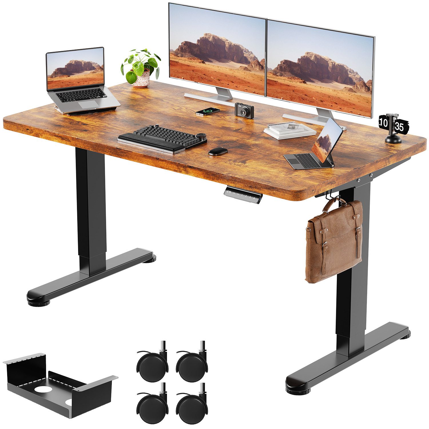 Furnicopia Schreibtisch Höhenverstellbar mit einer 25 mm dicken einteiligen Tischplatte (4-fache Höhenspeicherfunktion, Zweimotorantrieb und Tragfähigkeit über 100 kg Tischplatten-Tiefe ab 70 cm)