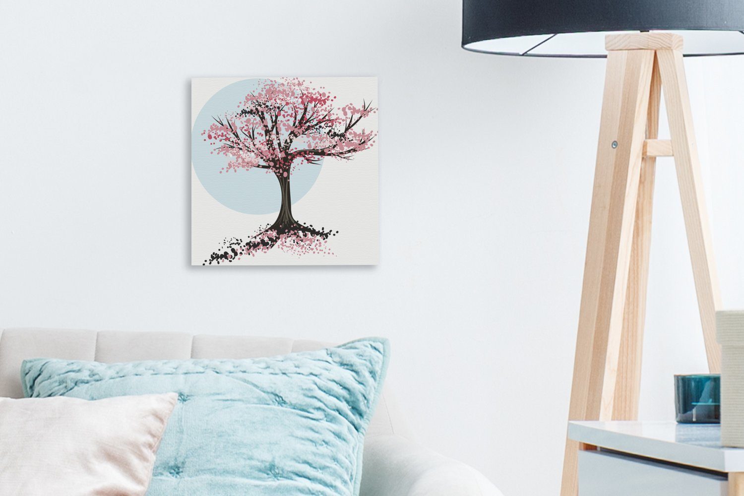 Schlafzimmer Wohnzimmer kleinen Bilder einem für (1 Baumes auf Leinwand OneMillionCanvasses® St), bunten, Leinwandbild skizzenhaften eines Eine Illustration