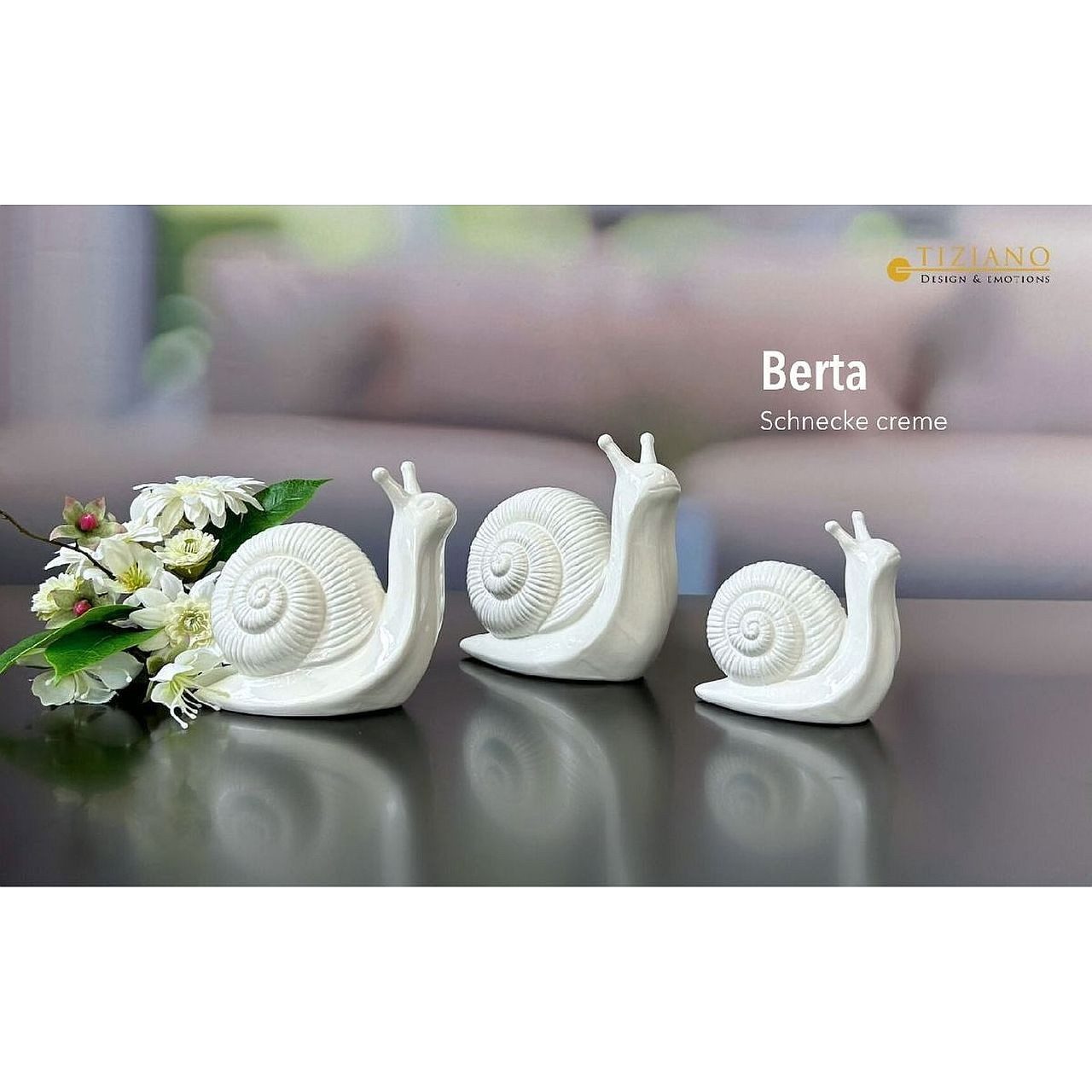 TIZIANO - DESIGN & EMOTIONS Tierfigur Deko Schnecke Berta creme-weiß – Keramikfigur – Wohn- & Gartendeko