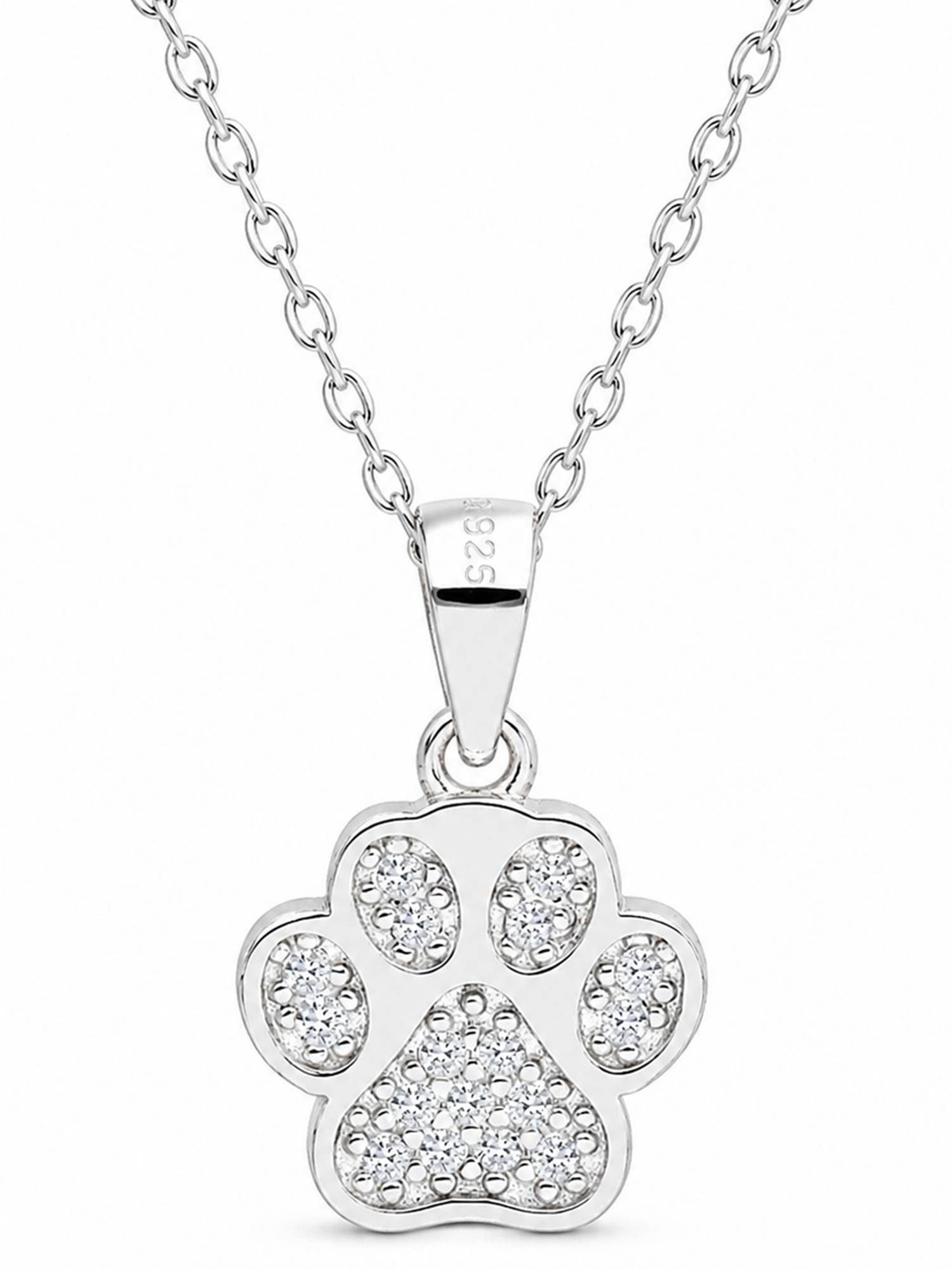 Goldene Hufeisen Kette mit Anhänger Pfote Silberkette mit Zirkonia I Liebe zu Tieren, 925 Sterling Silber (hypoallergen)