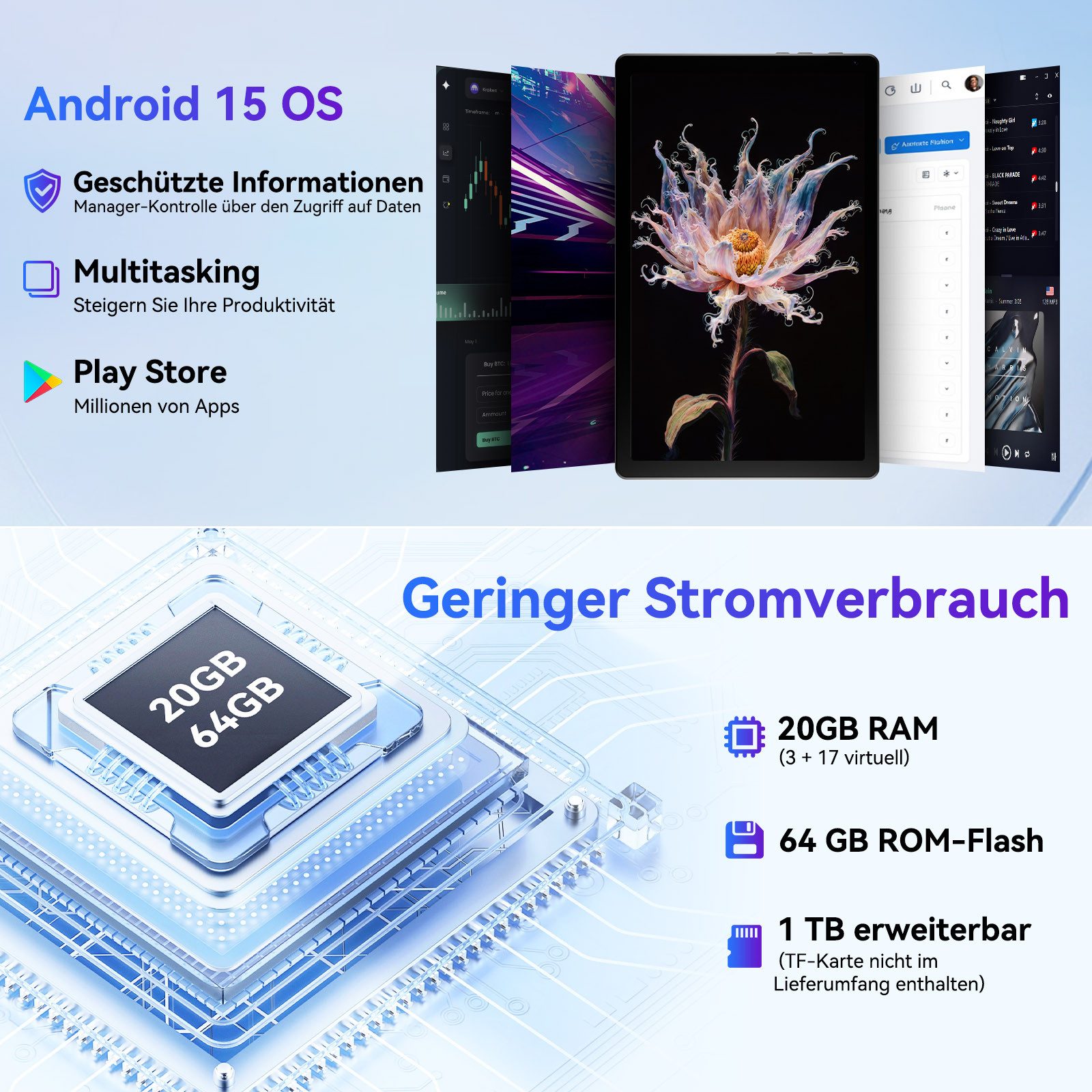 BUFO 10 Zoll HD, 3 GB RAM, 64 GB Erweiterbar auf 1 TB, Android Tablet (10", 64 GB, Android 15, 2,4G/5G WiFi, Dual-Kamera)