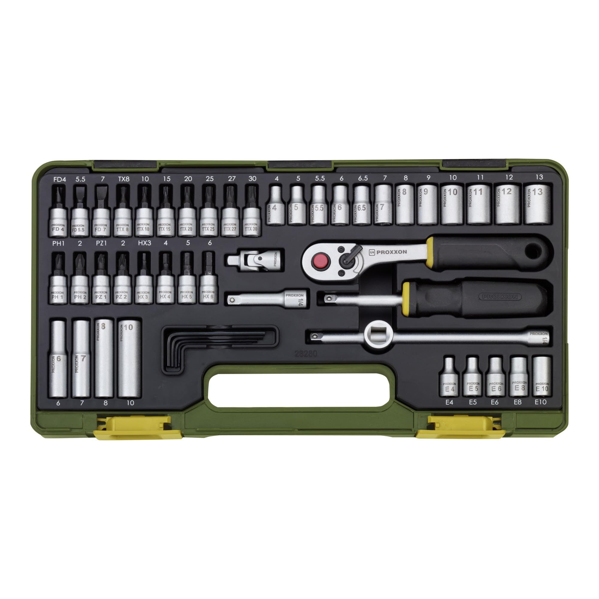 PROXXON INDUSTRIAL Steckschlüssel Proxxon Steckschlüsselsatz mit Knüppelratsche, 1/4", 50-tlg.