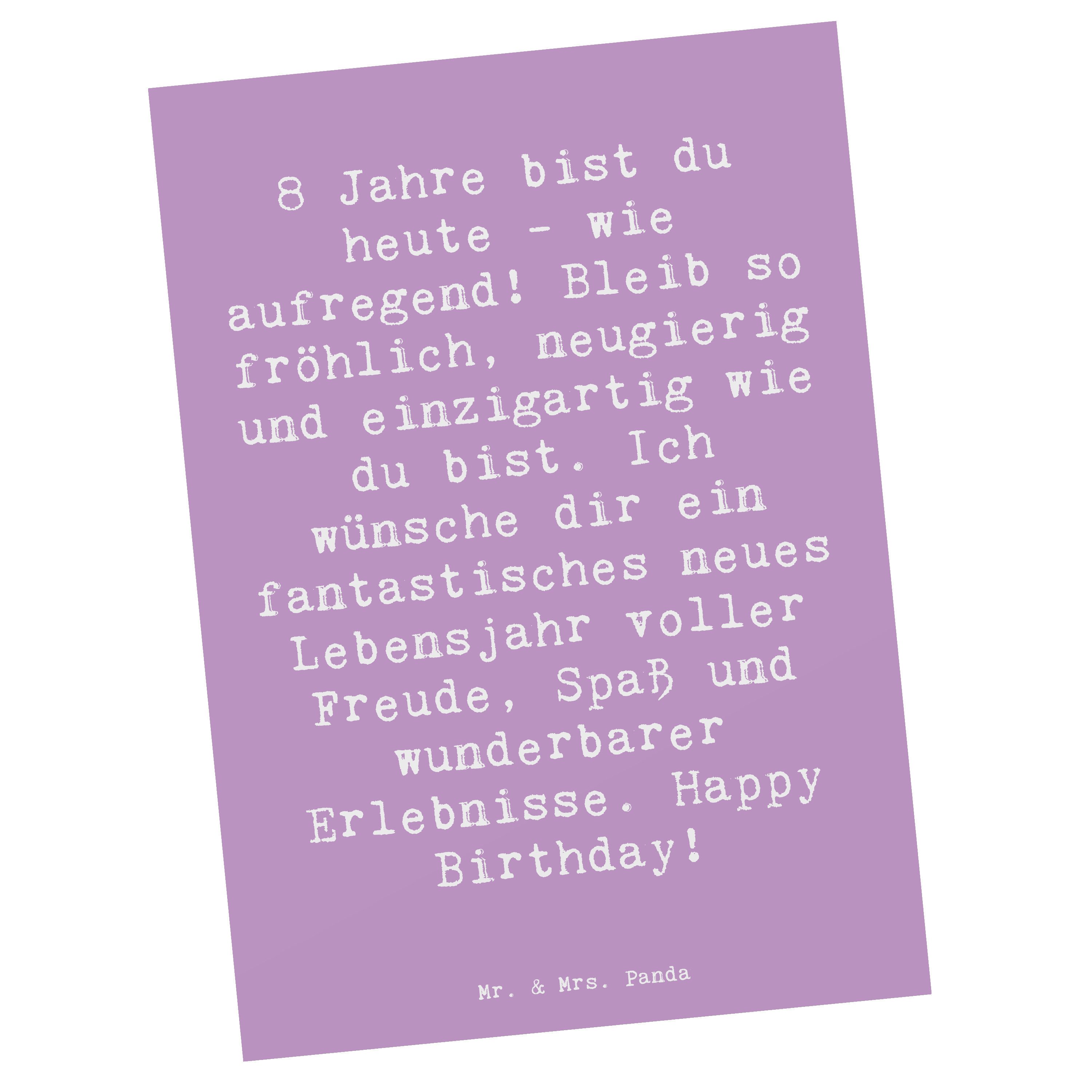 Mr. & Mrs. Panda Postkarte Spruch 8. Geburtstag, Postkarte, Lavendeltraum, Grußkarte, Motivkarte, Geburtstag Freude 8. Geburtstag Geburtstagsparty