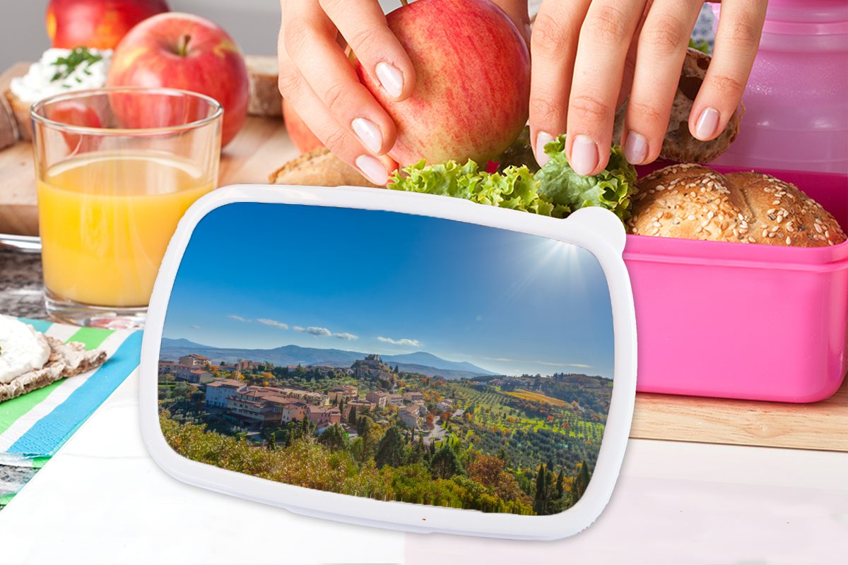 MuchoWow Lunchbox Toskana - Italien Brotdose Kunststoff für Erwachsene, Sonne, (2-tlg), Kunststoff, Kinder, - rosa Mädchen, Brotbox Snackbox