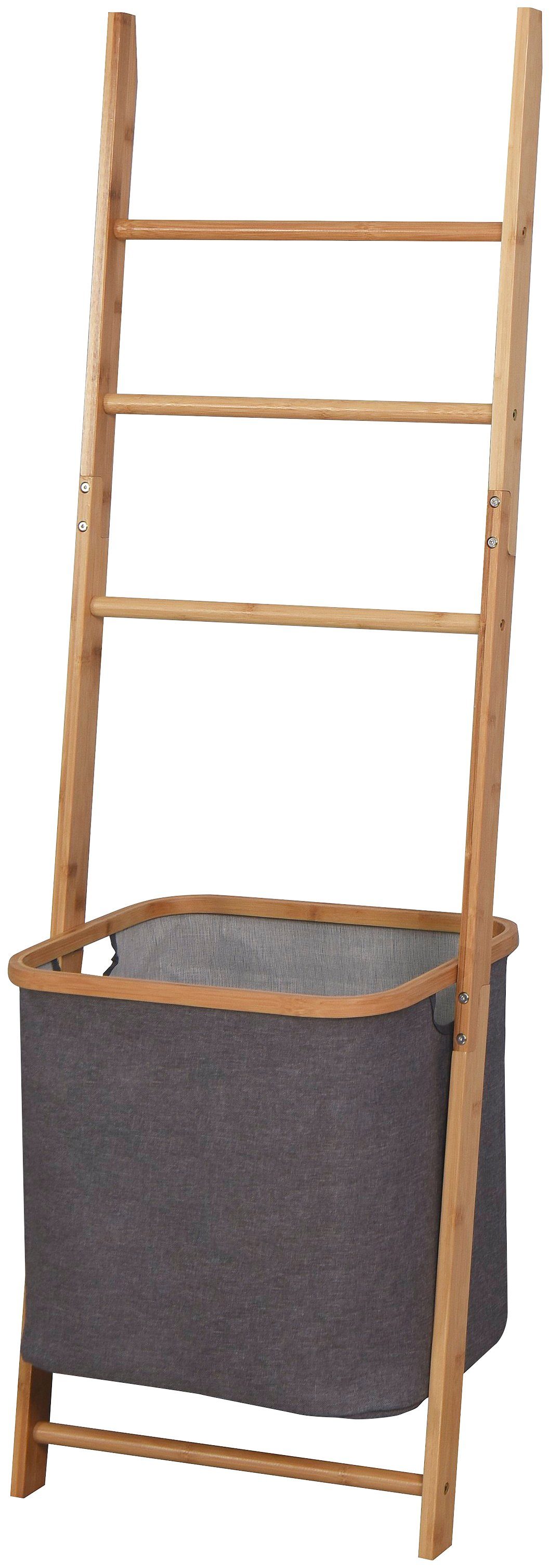 Korb Wäschesammler, Bambus-Handtuchleiter integriertem Bambus, Wäschesack mit Stoff welltime aus