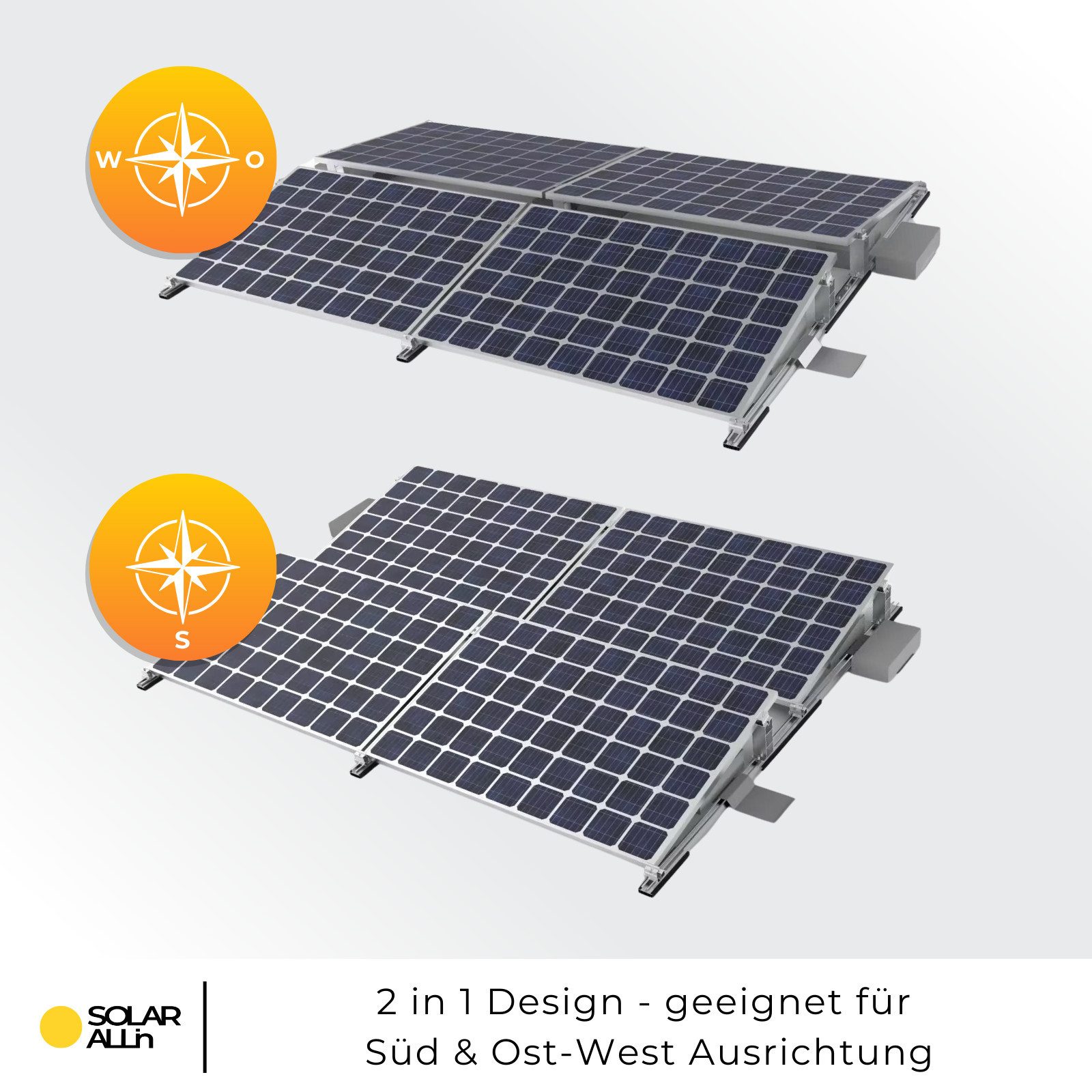 smartEC Solarmodul-Halterung Montagesystem für Flachdach 4 Solarmodule Neigung 10°, (Einfache Montage Aluminium rutschfest modular erweiterbar effektiv) – Bild 5 von 5