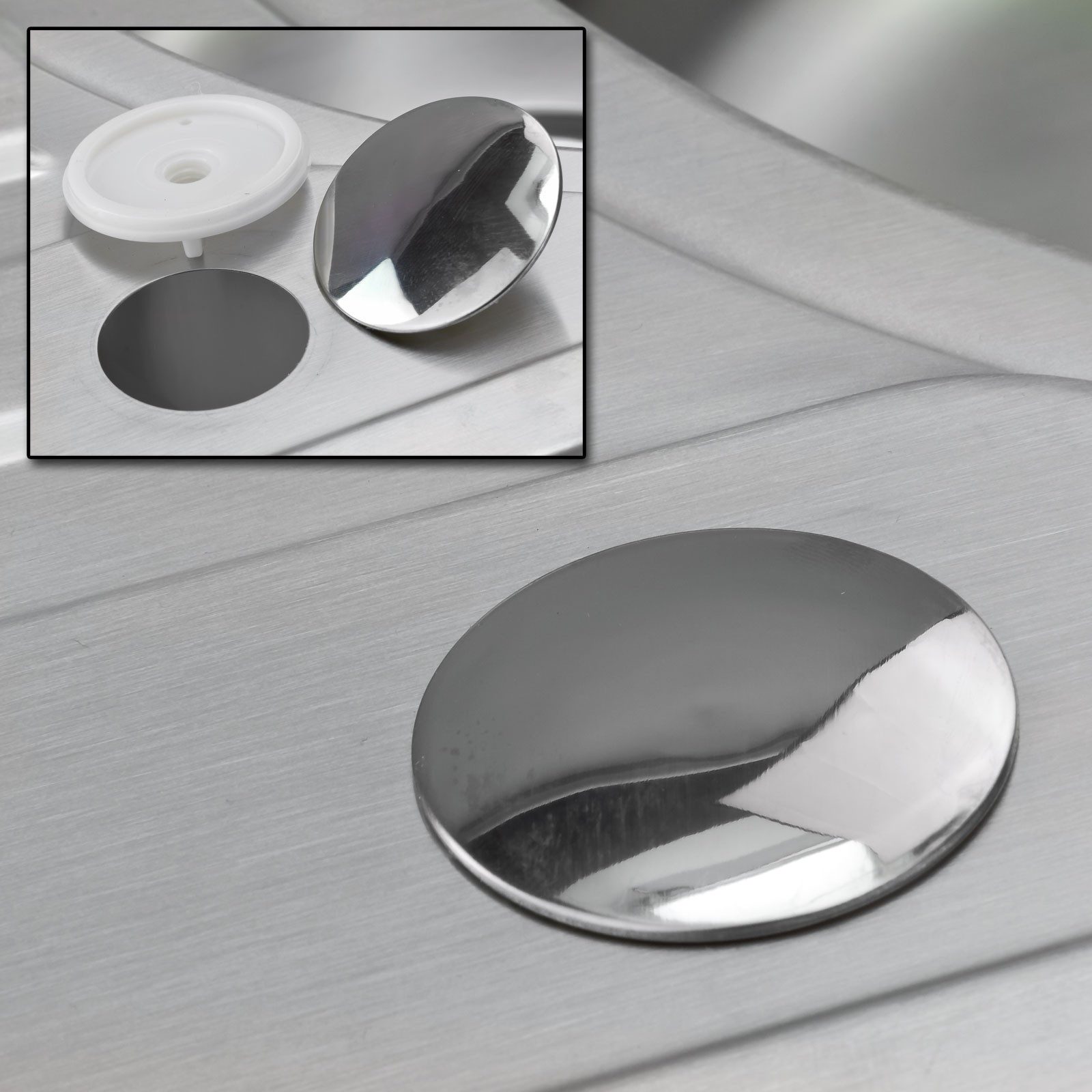 Stabilo Sanitär Edelstahlspüle Einbauspülbecken Chrom rund aus Edelstahl mit Abtropffläche links, Rund, 90/47 cm, (Komplett-Set, mit komplettem Siphon), Spüle i – Bild 3 von 5