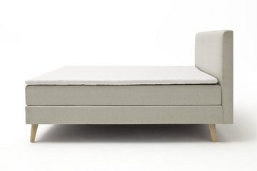 möbelando Boxspringbett Greta, Boxspringbett Greta mit Stoffbezug Porto beige, Liegefläche 160x200 cm, Kopfteil glatt, Holzfuß eichefarbig