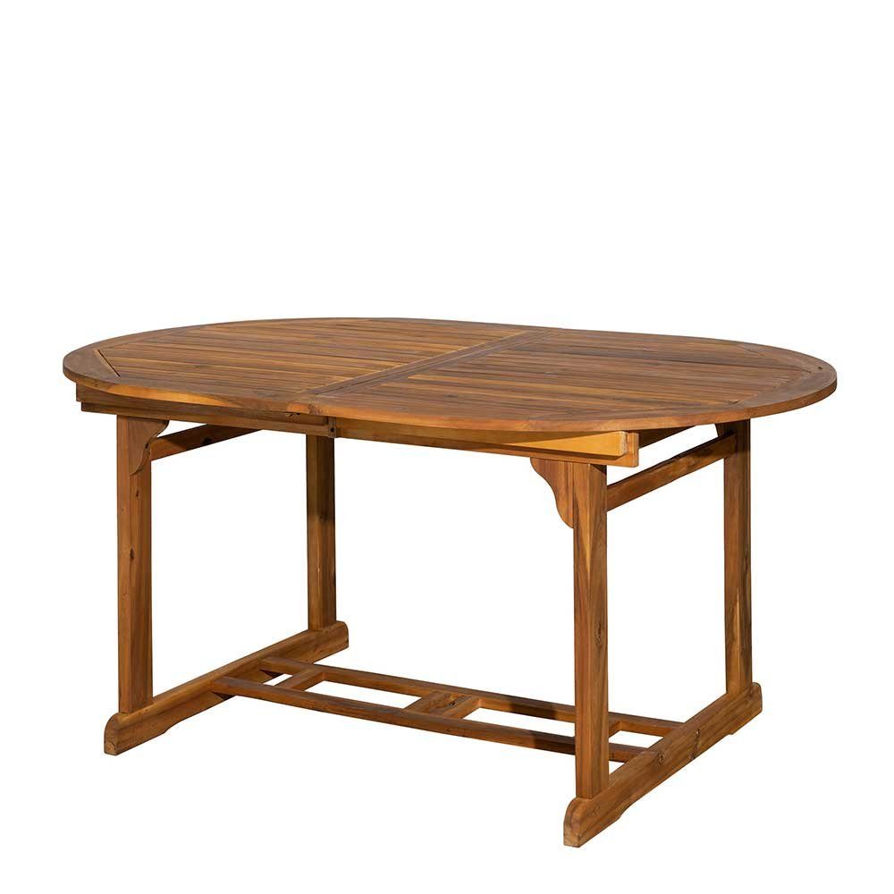 Elhan, Pharao24 aus ausziehbar mit Gartentisch Tischplatte, Massivholz, ovaler