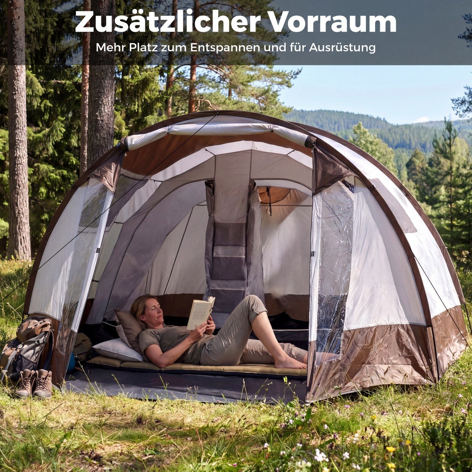 COSTWAY Tunnelzelt, Personen: 6, wasserfestes Campingzelt, Sonnenschutzzelt
