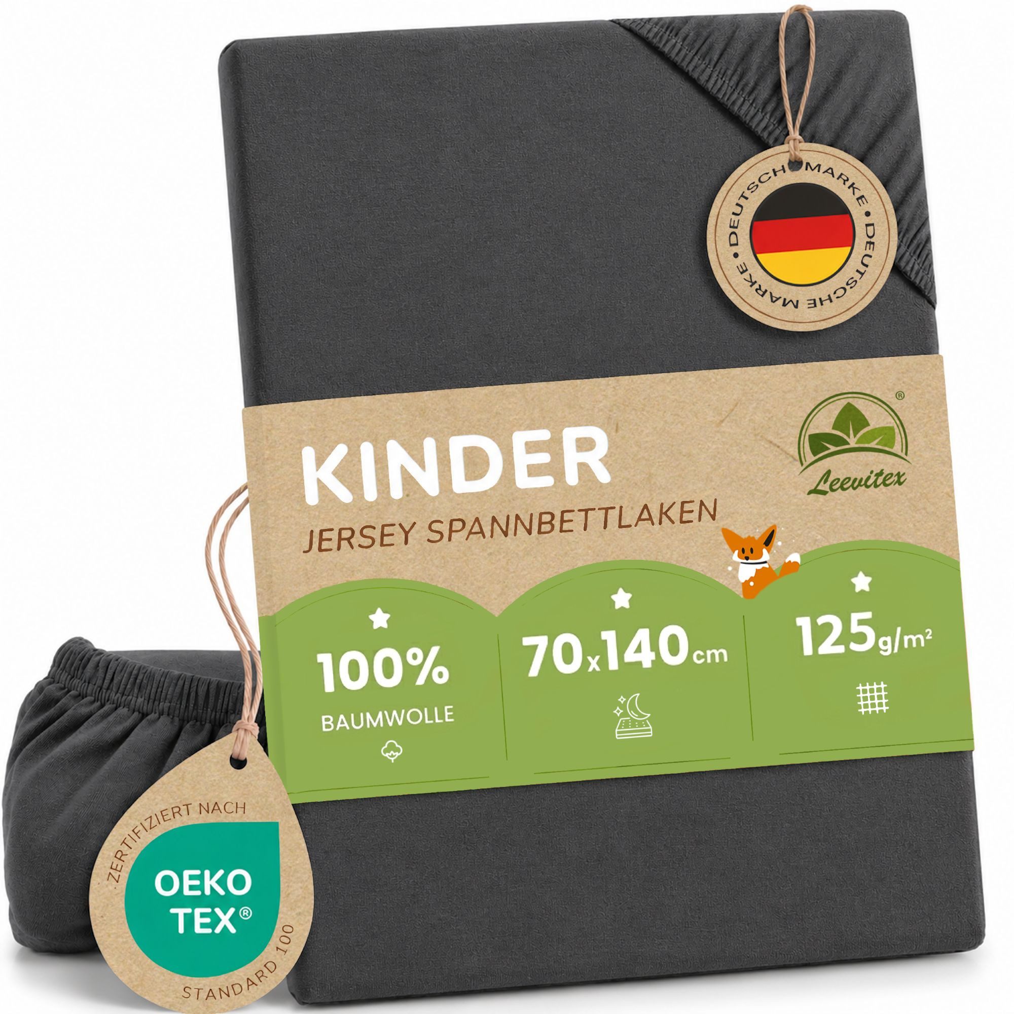leevitex® Spannbettlaken in verschiedenen Größen und Farben, Jersey aus 100% Baumwolle, Jersey, Gummizug: rundum, (1 Stück), für Kinder- & Standardmatratzen, OEKO-TEX® STANDARD 100 zertifiziert