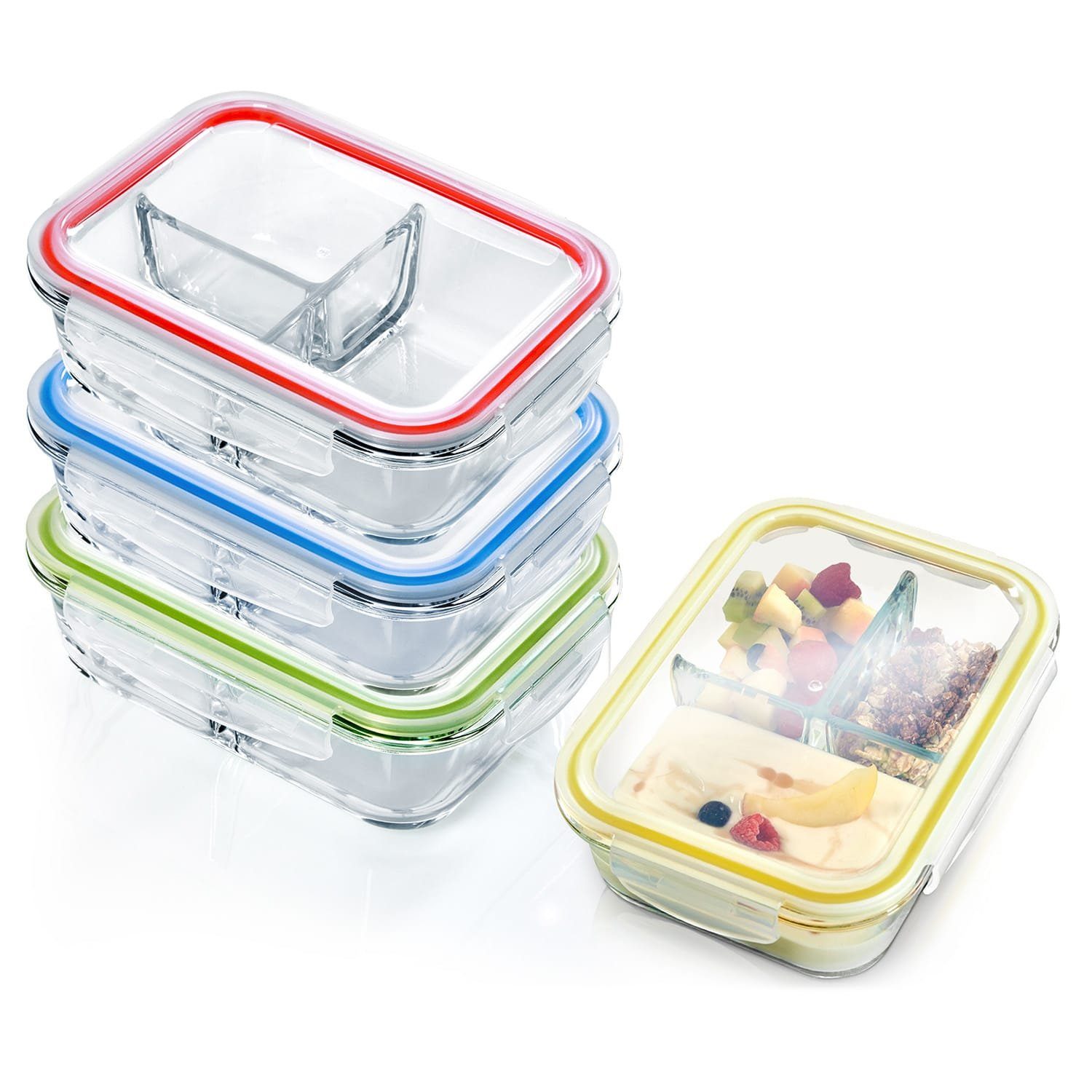 Klarstein Frischhaltedose Lunchboxen mit Unterteilung, Glas, (Set) | Frischhaltedosen