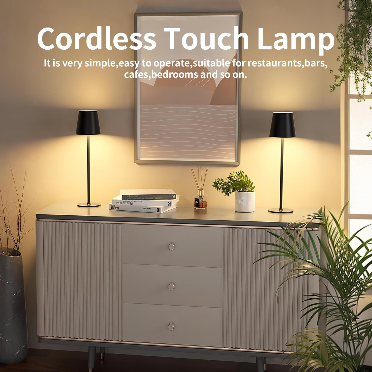 TUWENA LED Nachttischlampe Dimmbare LED, Touch Kabellose mit USB-C, Metall Wiederaufladbar Akku, Für Outdoor und Indoor, Aluminium, 5600mAh, 5W