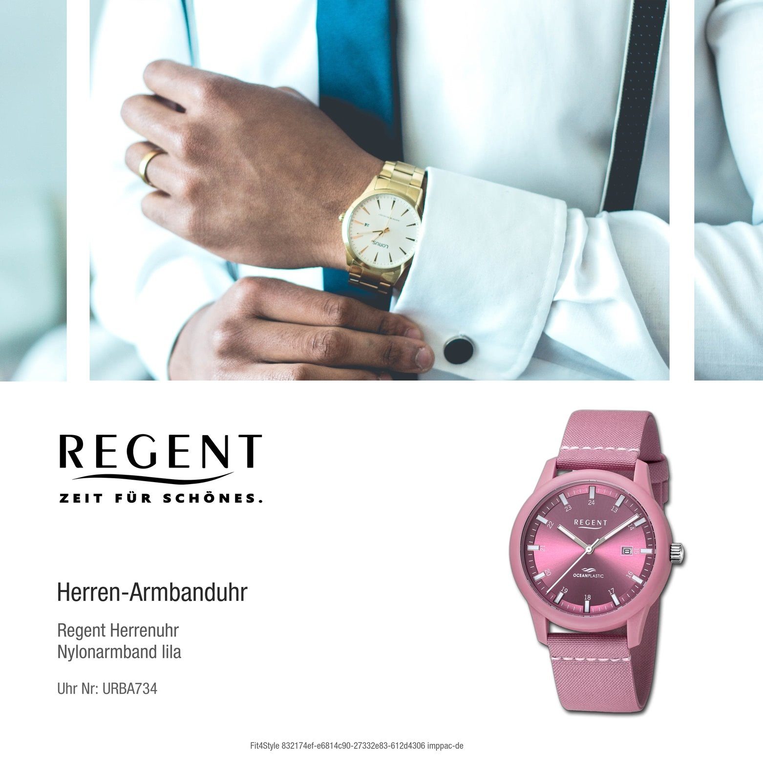 Regent Quarzuhr rund, Herren Regent extra Analog, Armbanduhr Nylonarmband 40mm), groß Armbanduhr (ca. Herren