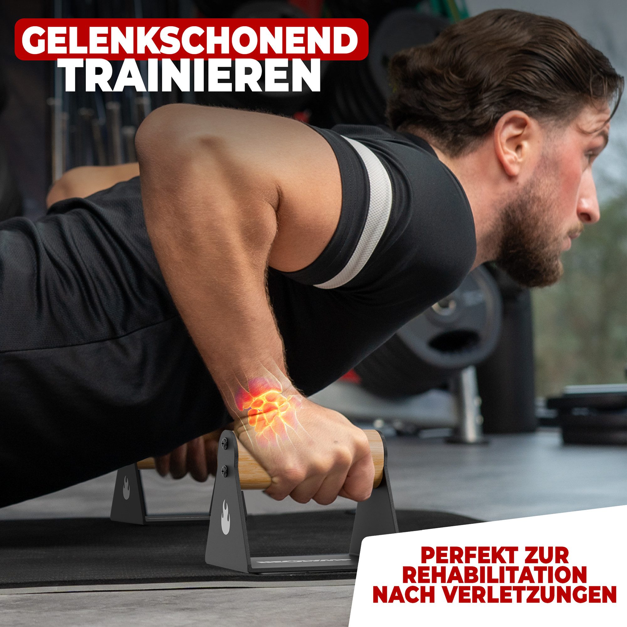 NEOLYMP Bodenmatte Liegestützgriff - Ergonomisch & Handgelenkschonend - Handstand Griffe (Set, Griffe für Liegestütze - 2 Stück - Ideal für Calisthenics & Dip barren), Belastbare Standfüße - extreme Stabilität - Anti-Rutsch Pads