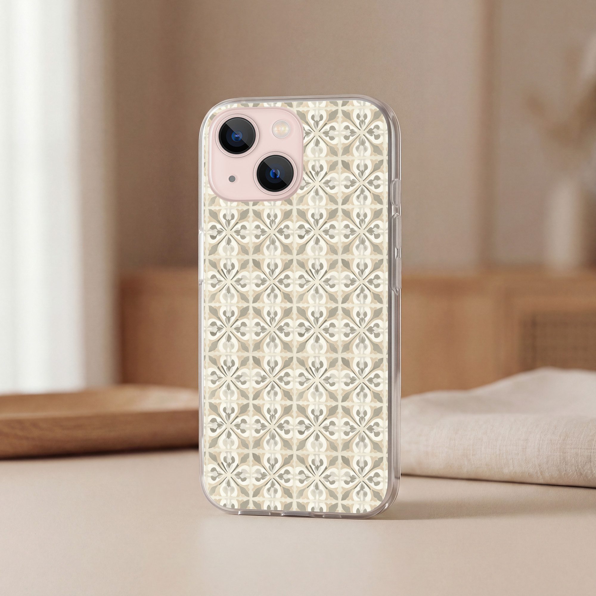 MuchoWow Handyhülle für Apple iPhone 13 Fliese - Motiv - Beige, Smartphone-Bumper, Print, Handy Schutzhülle Dünn
