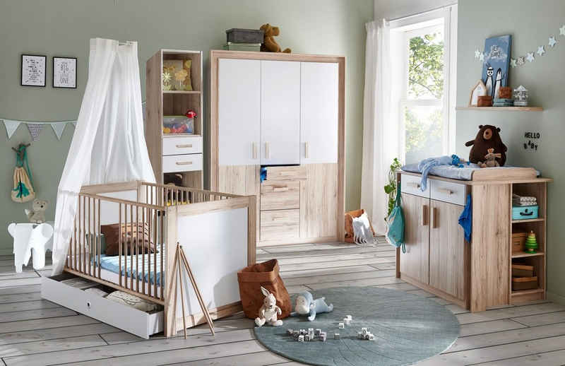 Wimex Babyzimmer-Komplettset »Emy "Kiruna"«, (Komplett Set, 6-St., Schrank+ Bett+ Umbauseiten+ Wickelkommode+ Regale), Made in Germany, Kleiderschrank mit Soft Close
