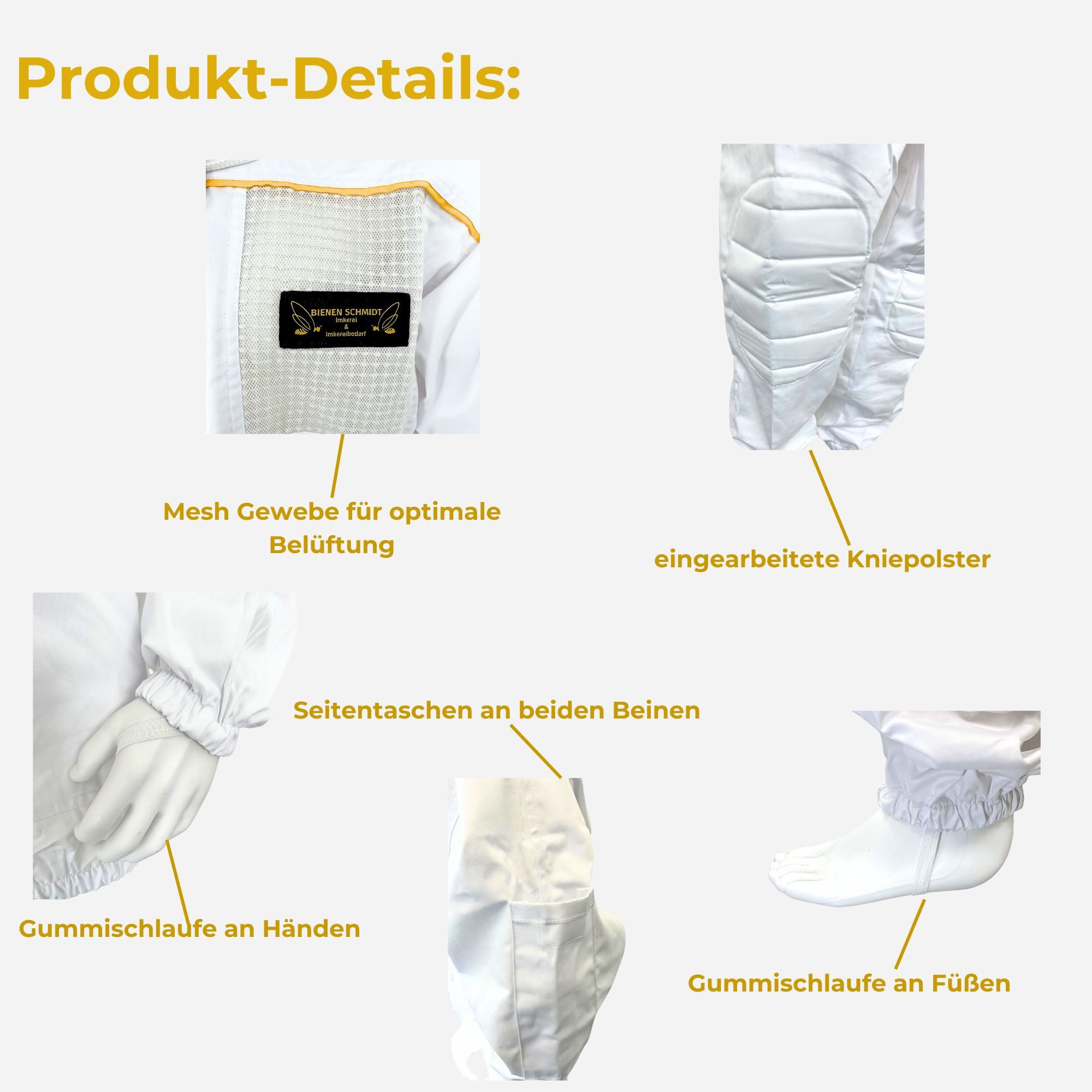 BIENEN SCHMIDT Arbeitsoverall Imkerschutzanzug LOW-AIR mit integriertem Schleier & Reißverschluss weiß Imkersuit Schutzkleidung Arbeitsoverall Schutz-Overall – Bild 5 von 5