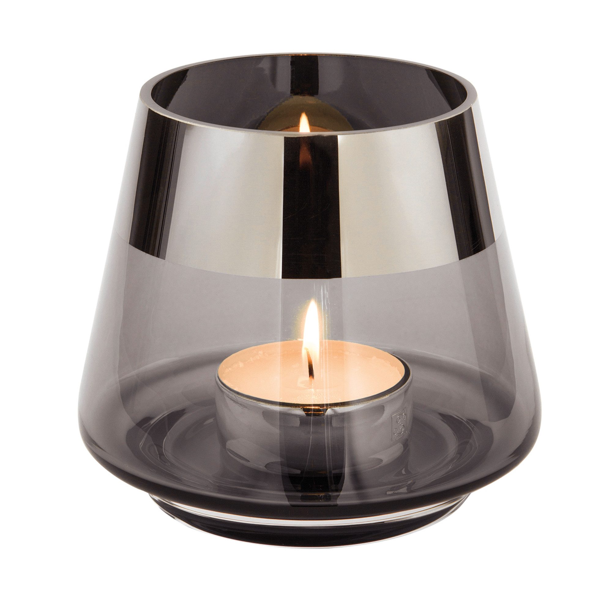 Fink Teelichthalter JONA - 2er Set Teelichthalter aus Glas in Grau/Silber - Windlichter (2er Set Teelichthalter, 2er Set), Kerzenhalter - Teelicht - Kerzenlicht - Geschenkeset - Dekoration